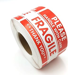 500 Labels Fragile Sticker Red Warning Label Fragile Label for Packing Boxes Strong Adhesive Sticker Handle with Care 2" x 3"