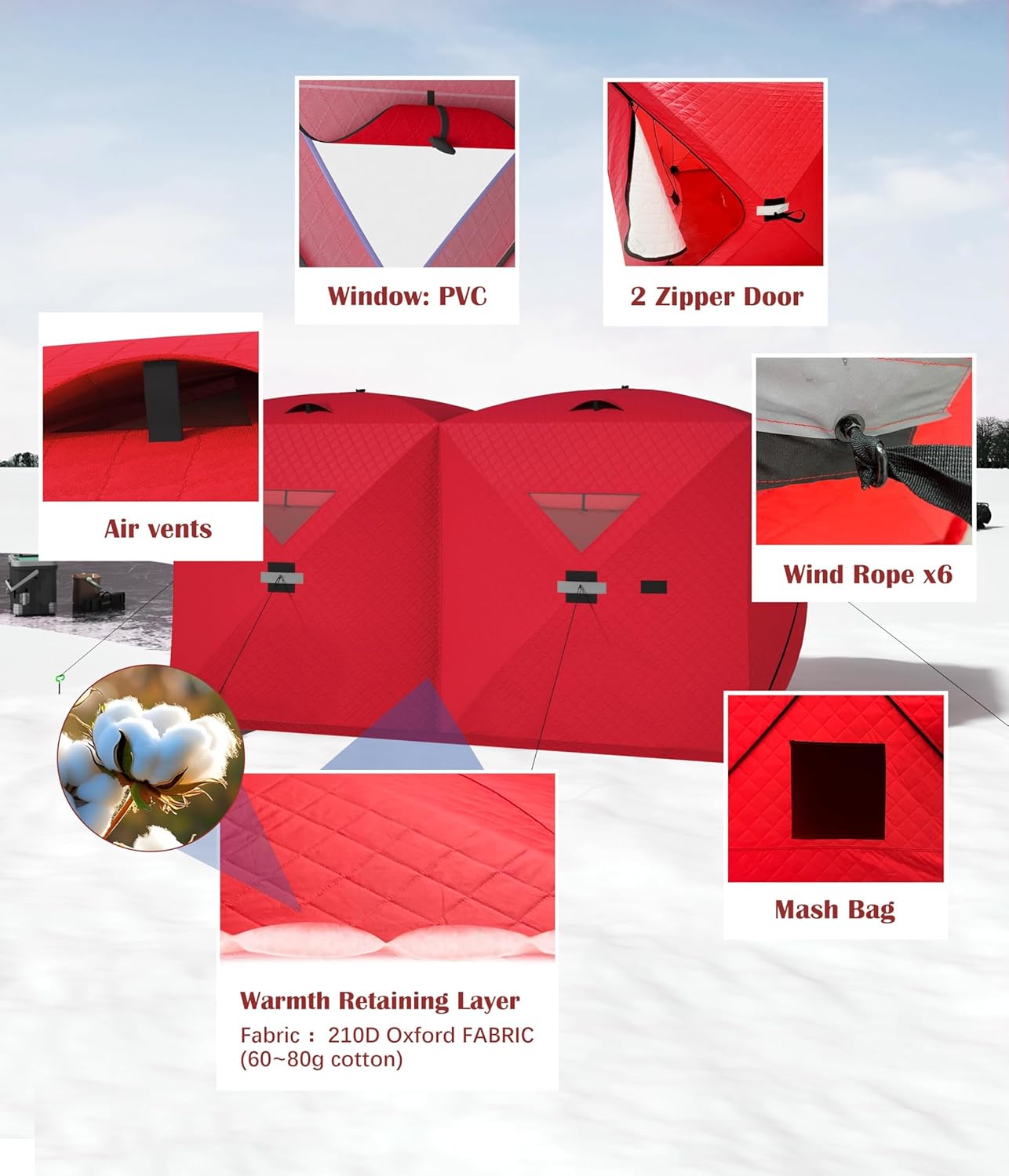 TrailBlaze Ice Cube Series Pop-Up Hub-Style Ice Fishing Shelter, Portable Hub-Style Shelter Shanty Windproof and Warm, Portable 1-8 Person Ice Shanty