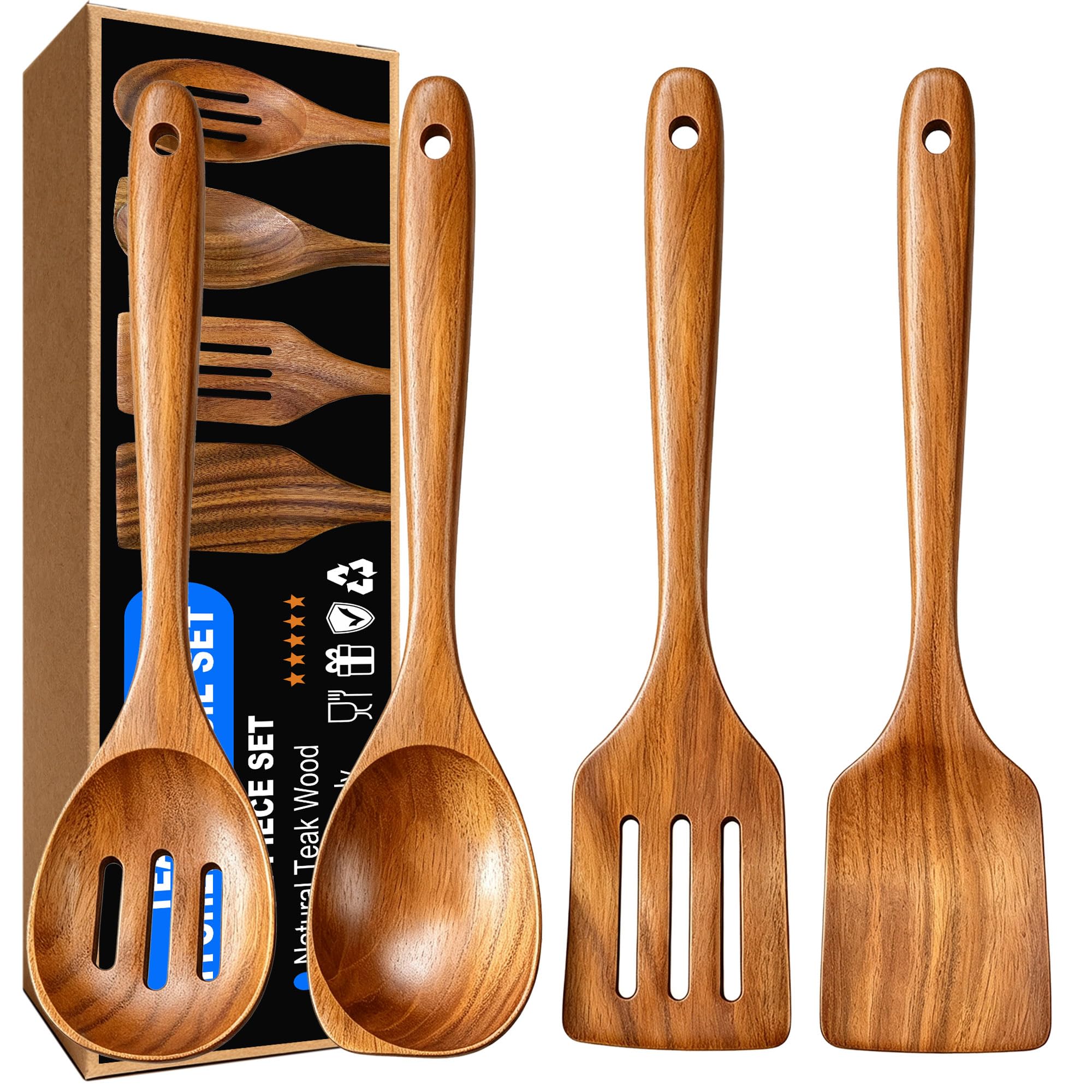 Küchenhelfer-Set aus Holz, Antihaft-Kochspatel und Löffel, 4-teilig