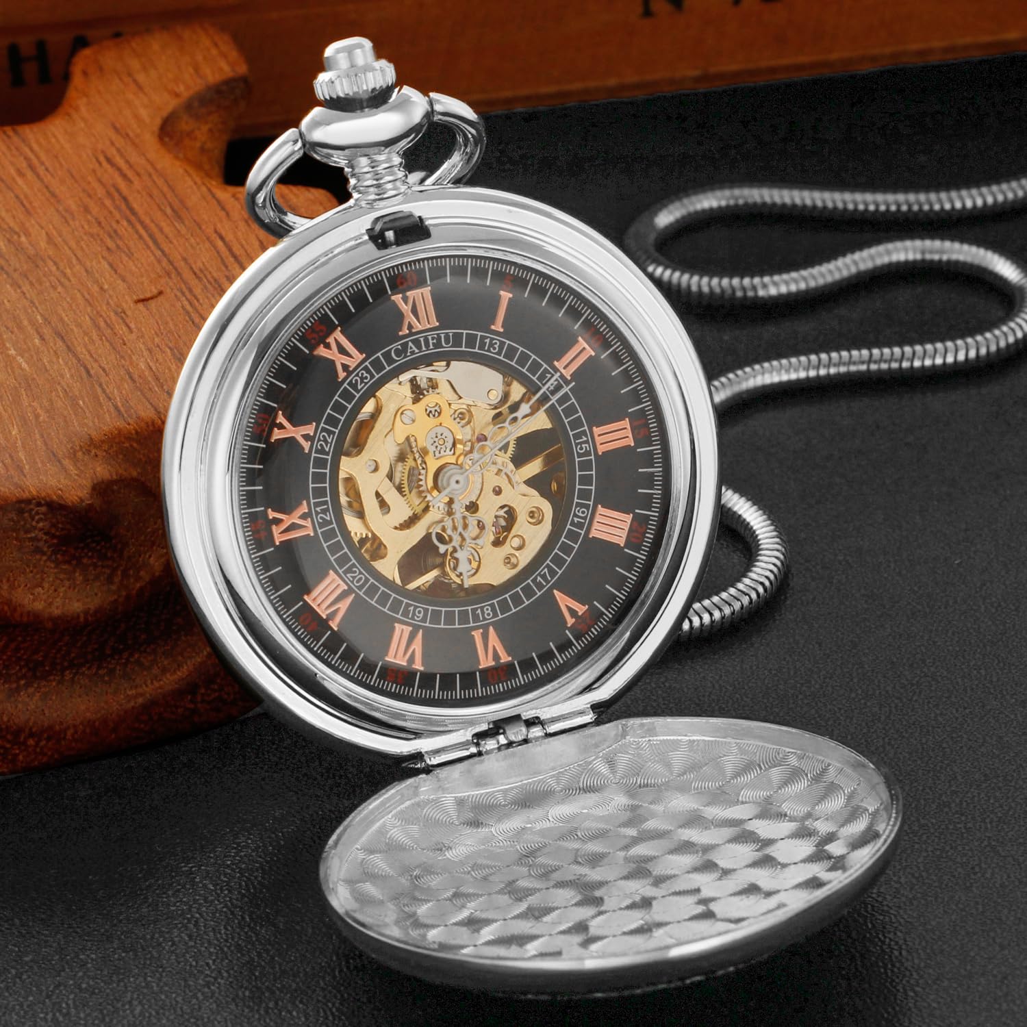 Tiong Mechanische Taschenuhr im Retro-Drachen-Design, mechanische Taschenuhr, römische Ziffern, mechanische Taschenuhren für Herren, mit Kette, Geschenk, Mpw151-UK…