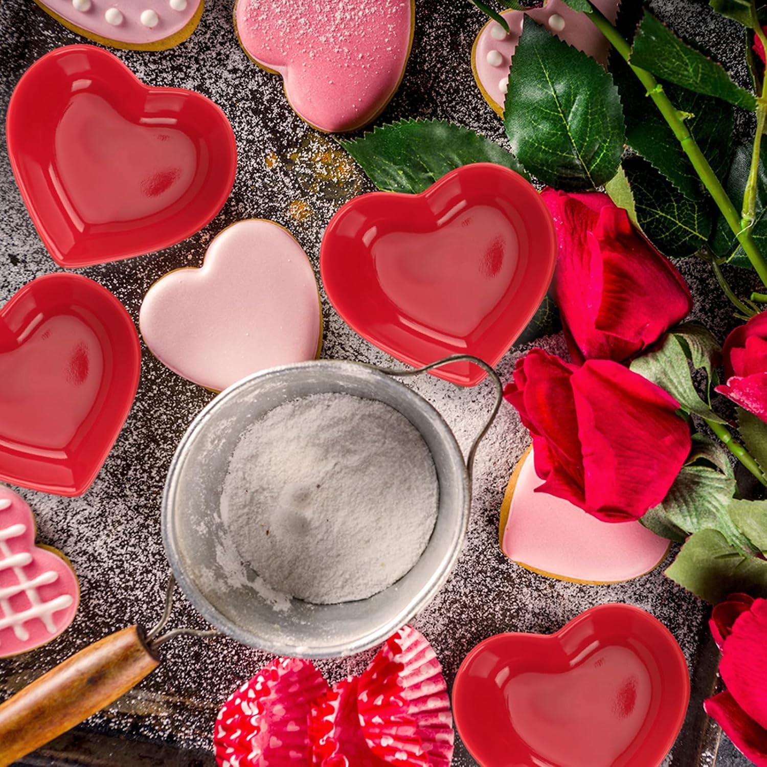 Dandat 24 Pcs Heart Love Shaped Soy Sauce Dish Mini Ceramic Dipping Bowls Tiny Small Saucers Plates Cute Multipurpose Seasoning Dishes for Wedding Birthday Gifts Dip Sauce Snack Sushi Appetizer(Red)