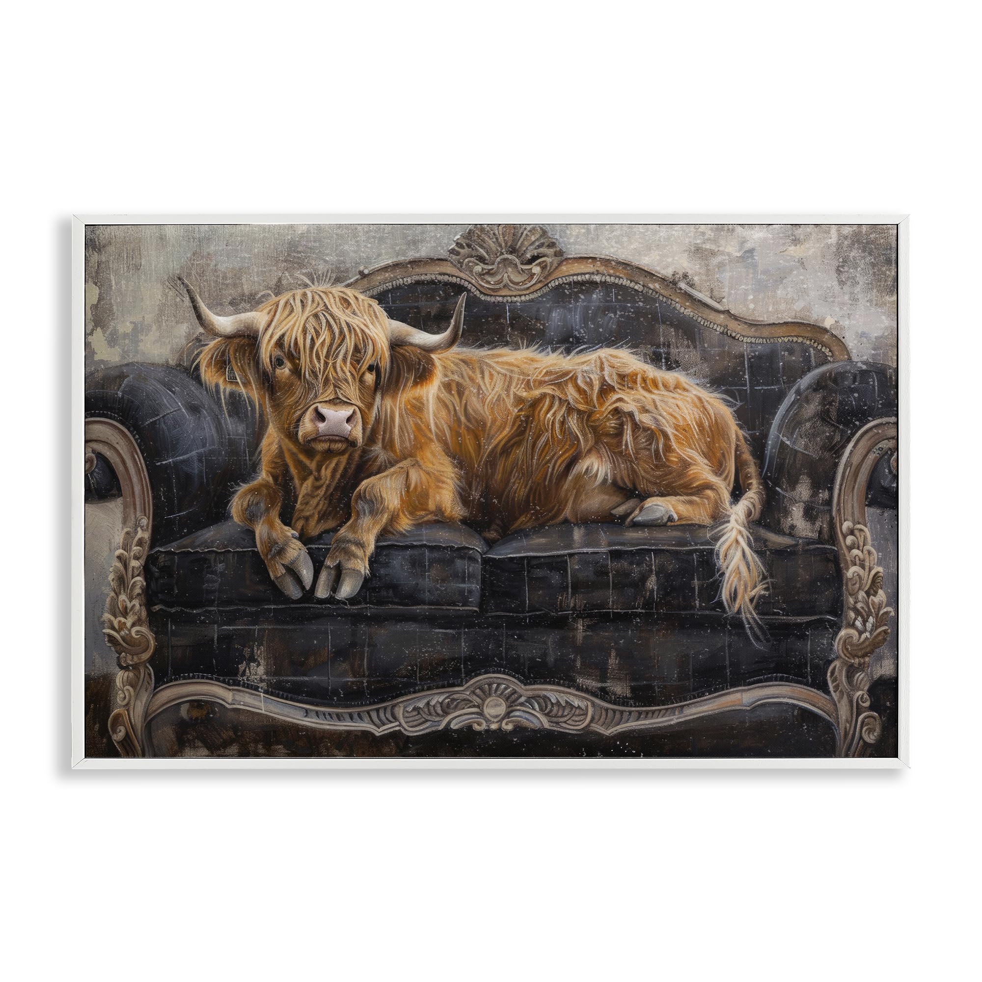 Stupell Industries Cozy Highland Cow Portrait 'Cozy Couch Highland Cow'| Framed Giclee Art