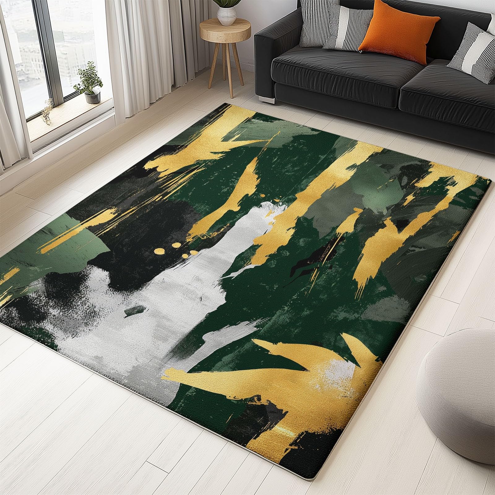 Dywaniki do salonu, 140 x 200 cm, zmywalny, antypoślizgowy, wzór kamuflażu, dywany do sypialni, niskie runo, cienka mata podłogowa, dywan do jadalni, kuchni, biura, dekoracja, zielone złoto