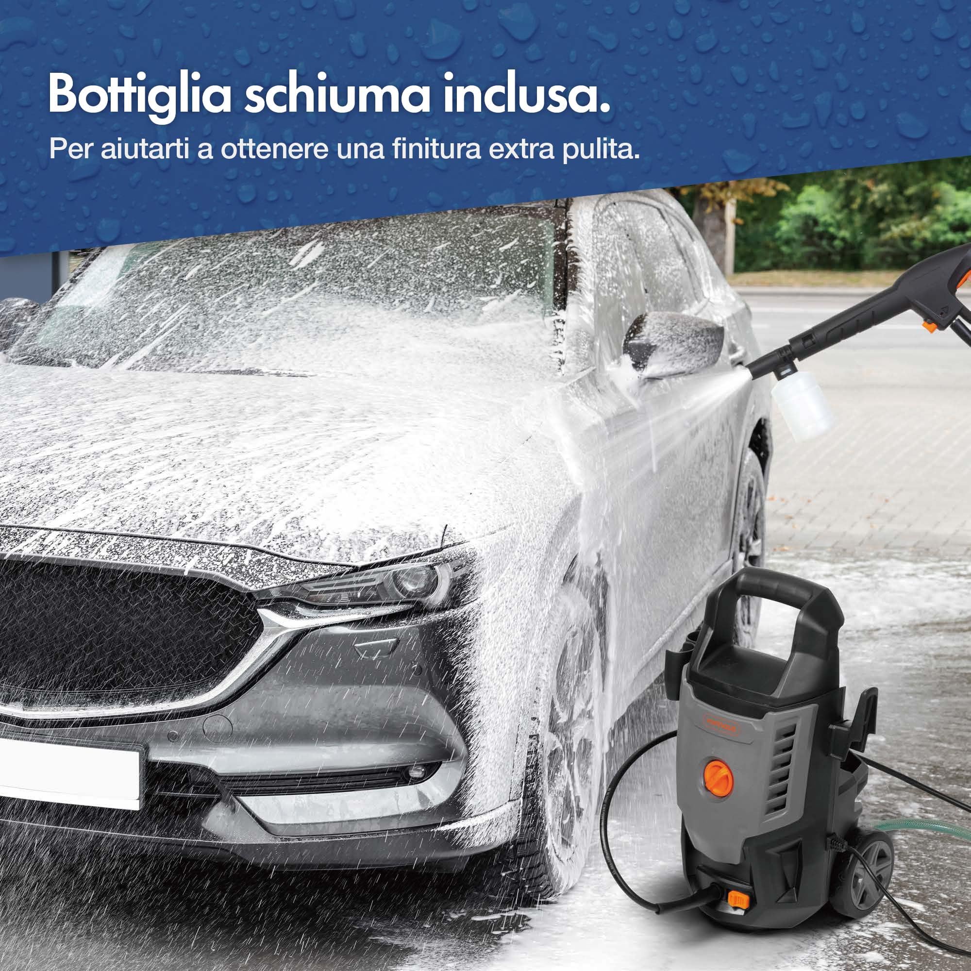 VonHaus Idropulitrice Elettrica 1600W, Con Set di 7 Accessori, Portatile | Idropulitrice ad Alta Pressione max.130 bar, Portata d'acqua 390 l/h, Con Tubo 5m per Auto, Patio e Muri