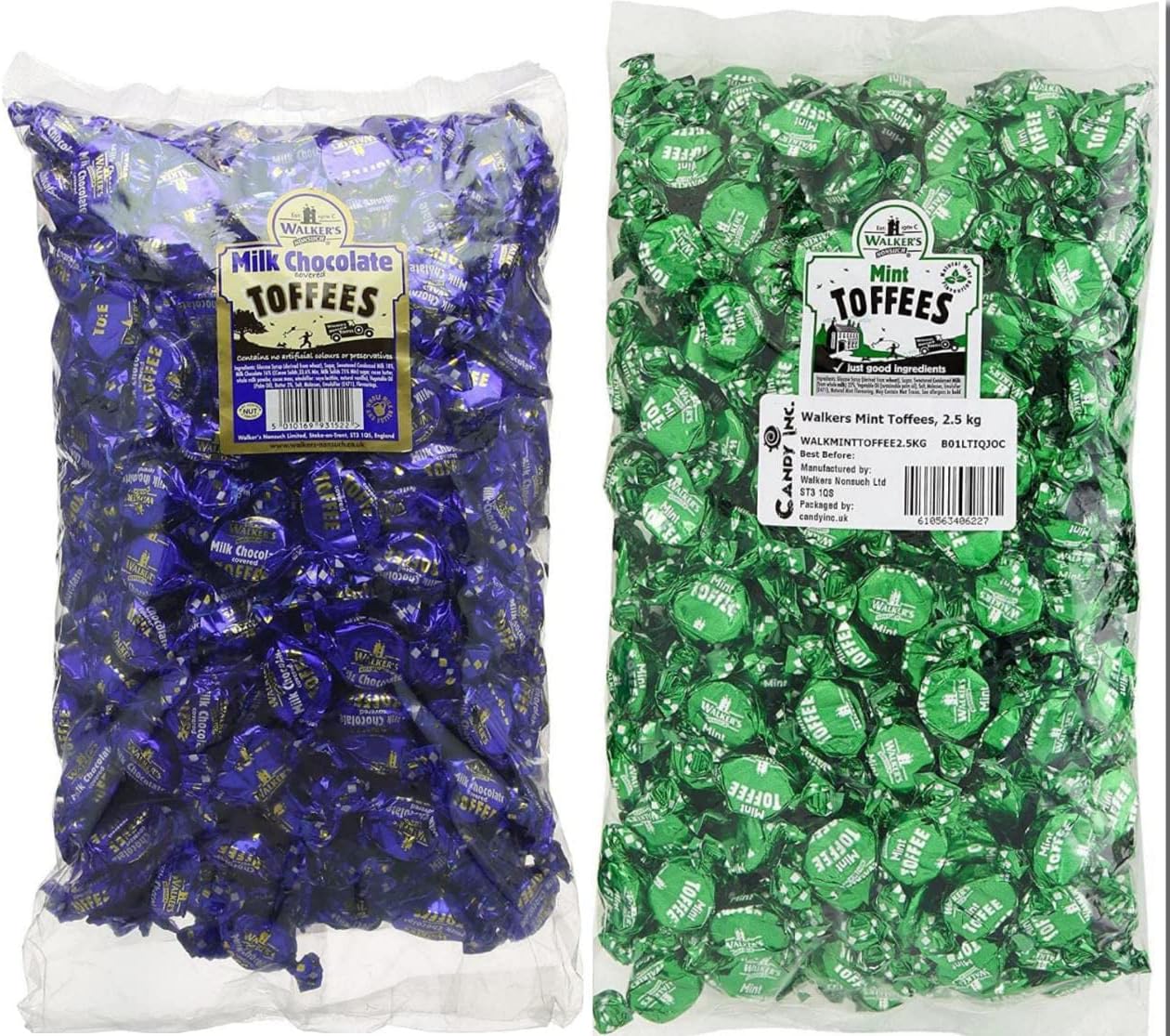 Walkers Milk Choc Cover Toffee & Walkers Mint Toffee 500 Grams Each