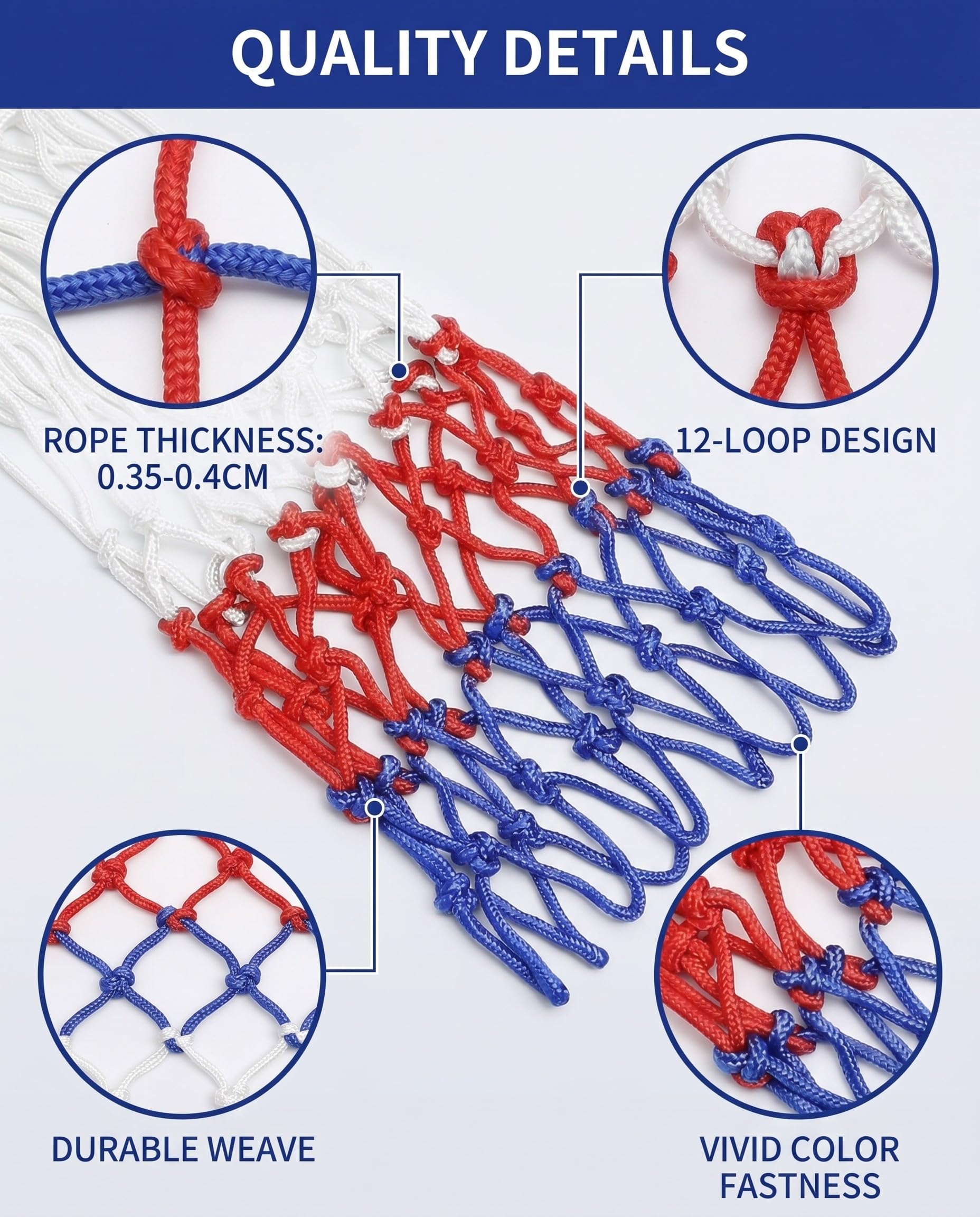Set di 2 reti da basket in nylon di ricambio, 12 fori, per sport all'aperto, canestro standard