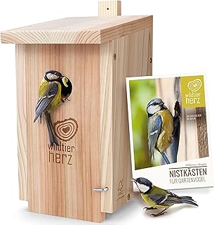 Wild Animal Heart Nesting Box Natural for Cabbage Tits & Co. – Solid Wood Screwed, Untreated, Weatherproof, Bird House for Tits, Nesting Aid with 32 mm Entrance Hole product image