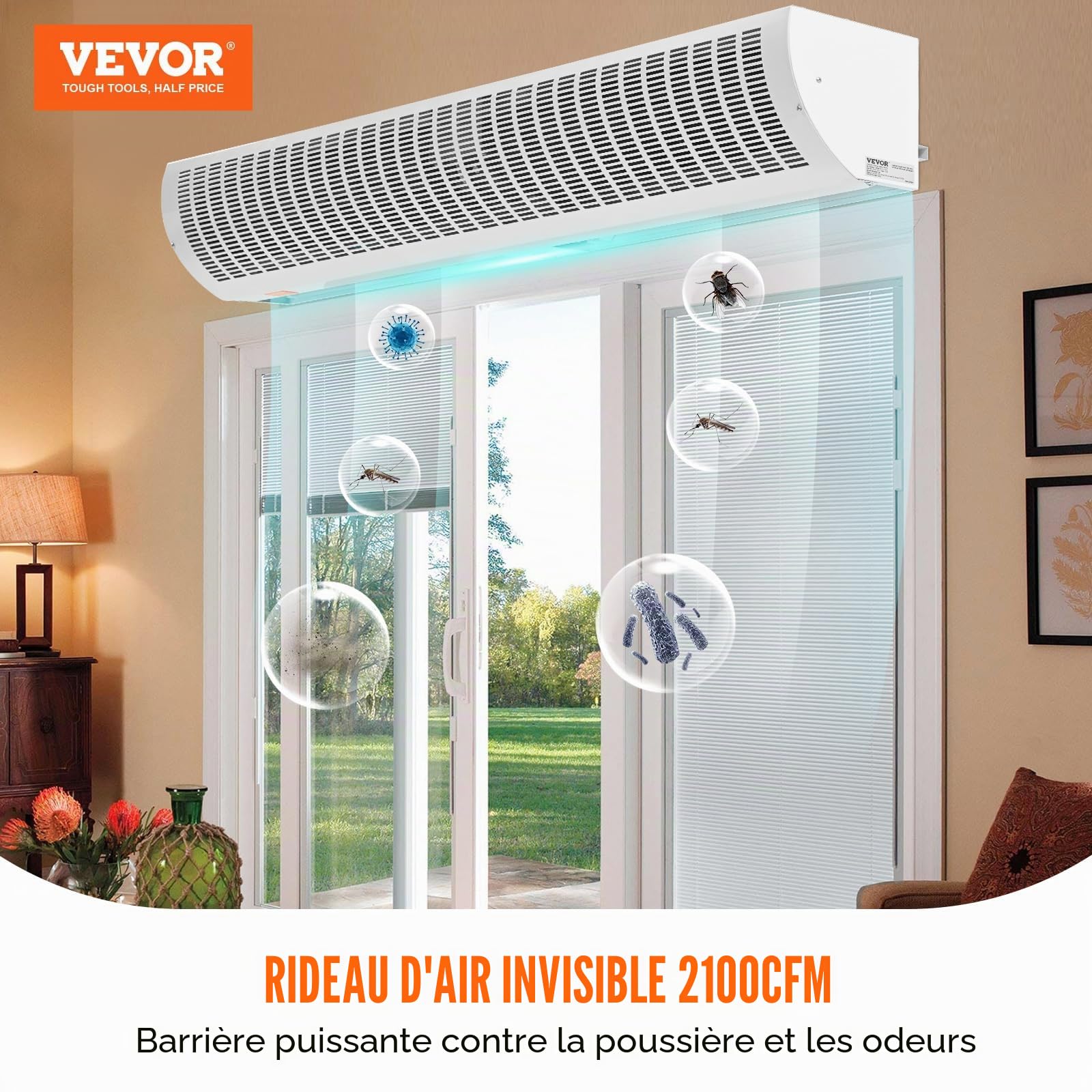 VEVOR Rideau d'air intérieur commercial 1,5 m, super puissance, 2 vitesses, 3566 m³/h, rideaux d'air muraux pour portes, ventilateur intérieur de porte avec interrupteur de fin de course robuste