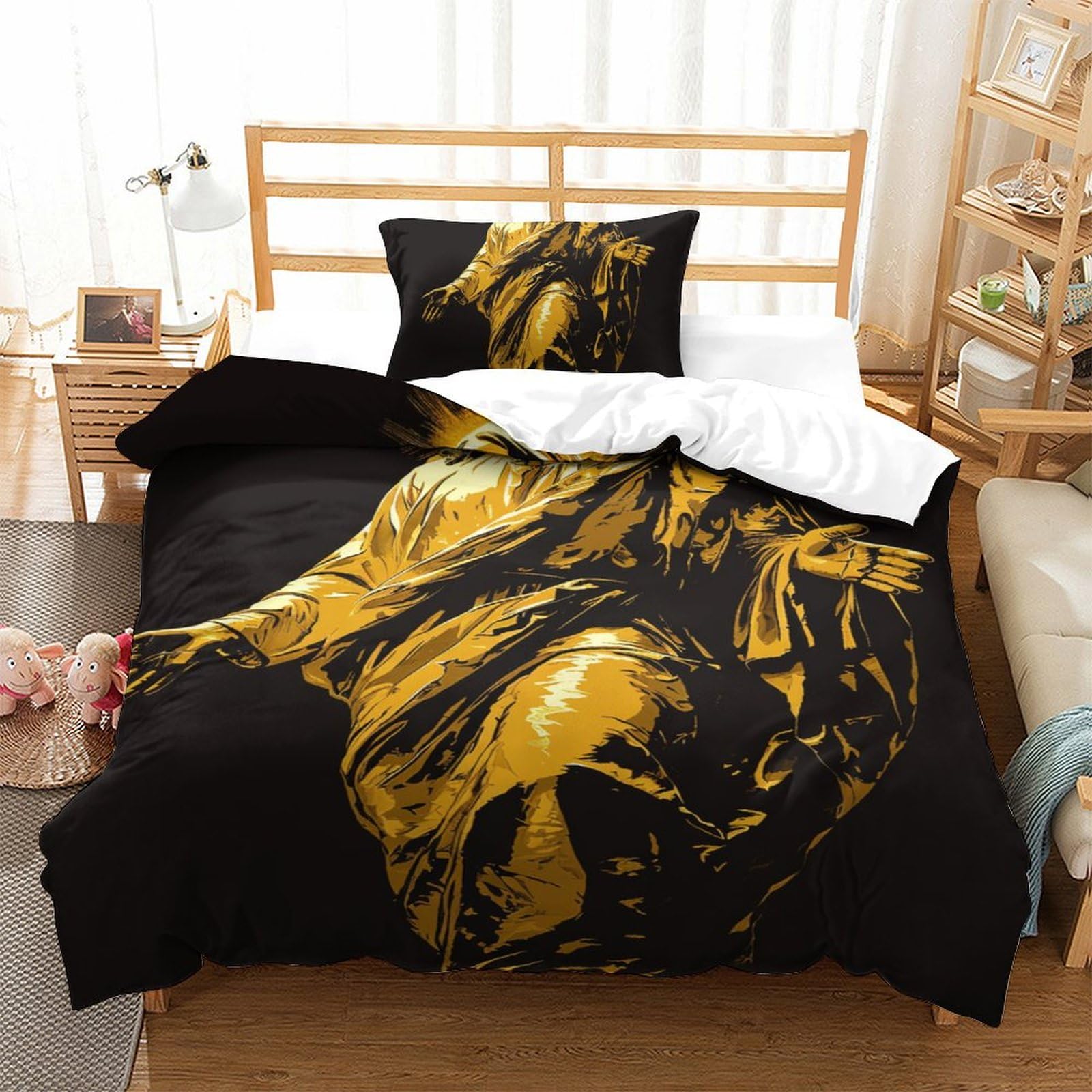 LKBASOEGD Microfiber Duvet Cover Set Mythical Jesus Fade Resistant Duvet Cover Comforter Cover 2pc with Zipper Bedding Set for Bedroom, Guestroom Single（135x200cm）