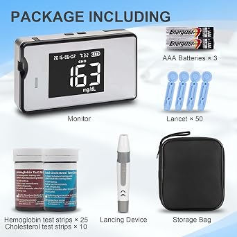 Hemoglobin Test Kits with 25 Hemoglobin Test Strips, Hemoglobin Test Kit for Home Use, Hemoglobin Tester Meter at Home, White
