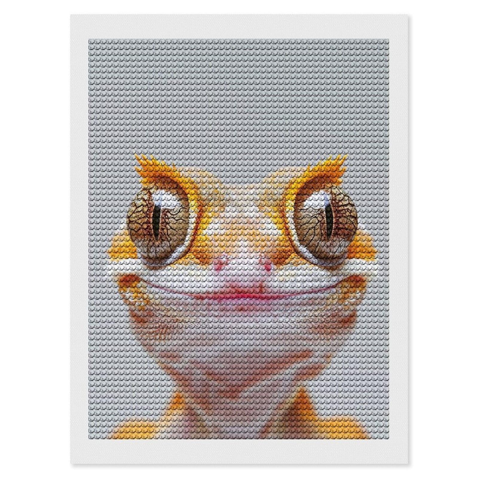 Junmoney Crested Gecko Face DIY Diamond Art Canvas Kit 12"x16", Simple to Start, Fun Craft Experience, Modern Decor, Gift Idea, Adhesive Canvas