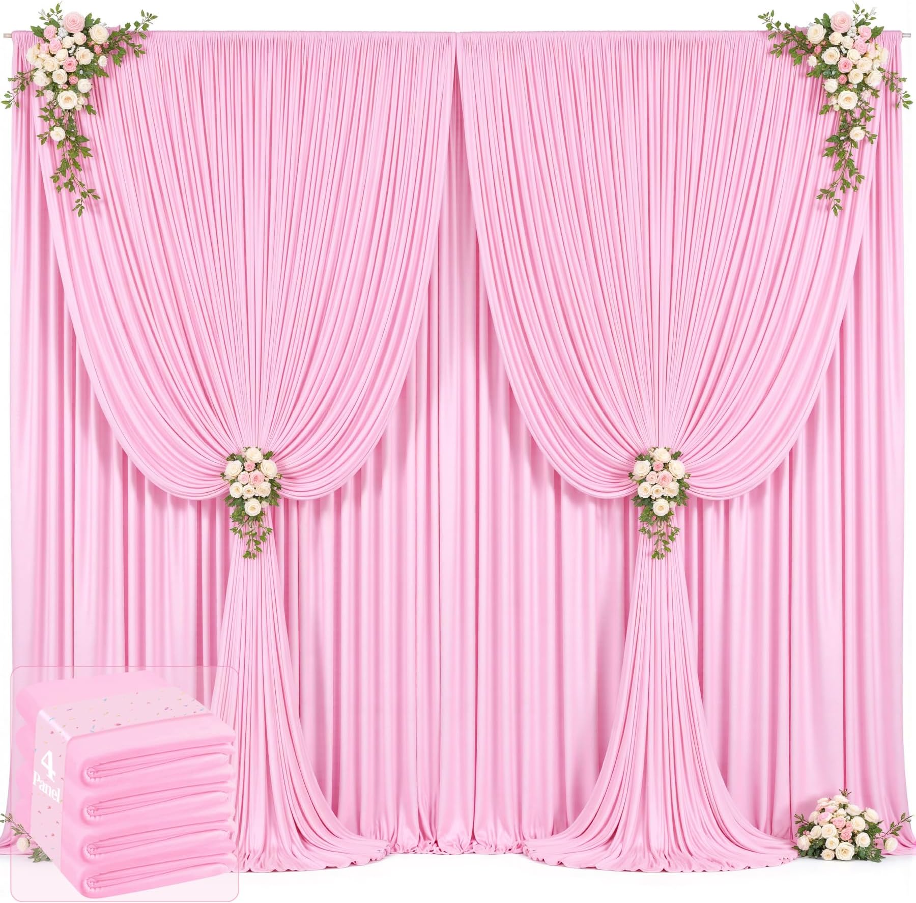20ft x 12ft Light Pink Backdrop Curtains Wrinkle Free Backdrop Curtain for Wedding Parties Pink Fabric Backdrops Drapes Back Drop Cloth Bridal Shower Stage Curtains Wedding Decorations for Reception