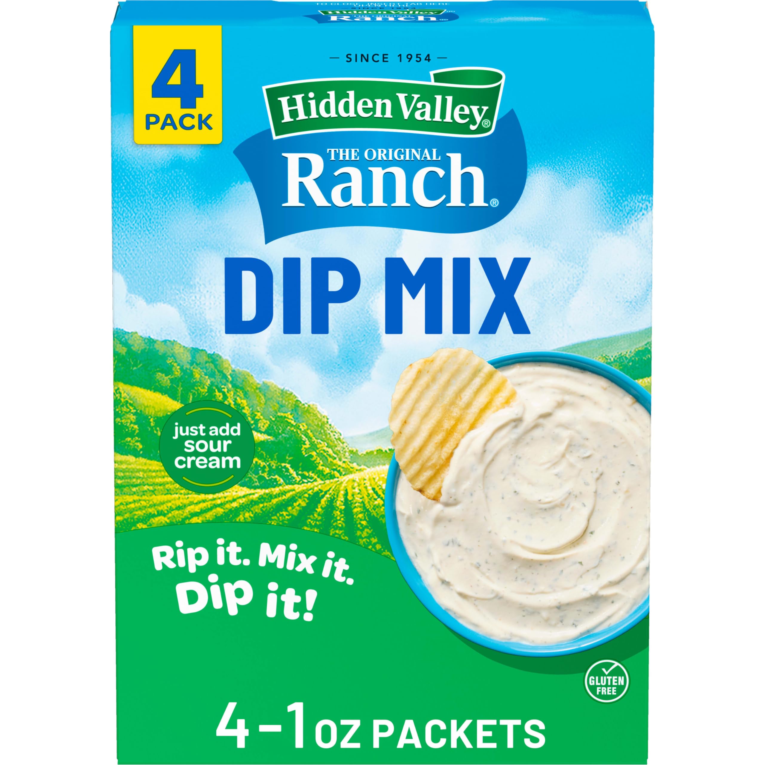 Hidden ValleyOriginal Ranch Dips Mix, Gluten Free, Keto-Friendly (Package May Vary), 1 Ounce (Pack of 4)