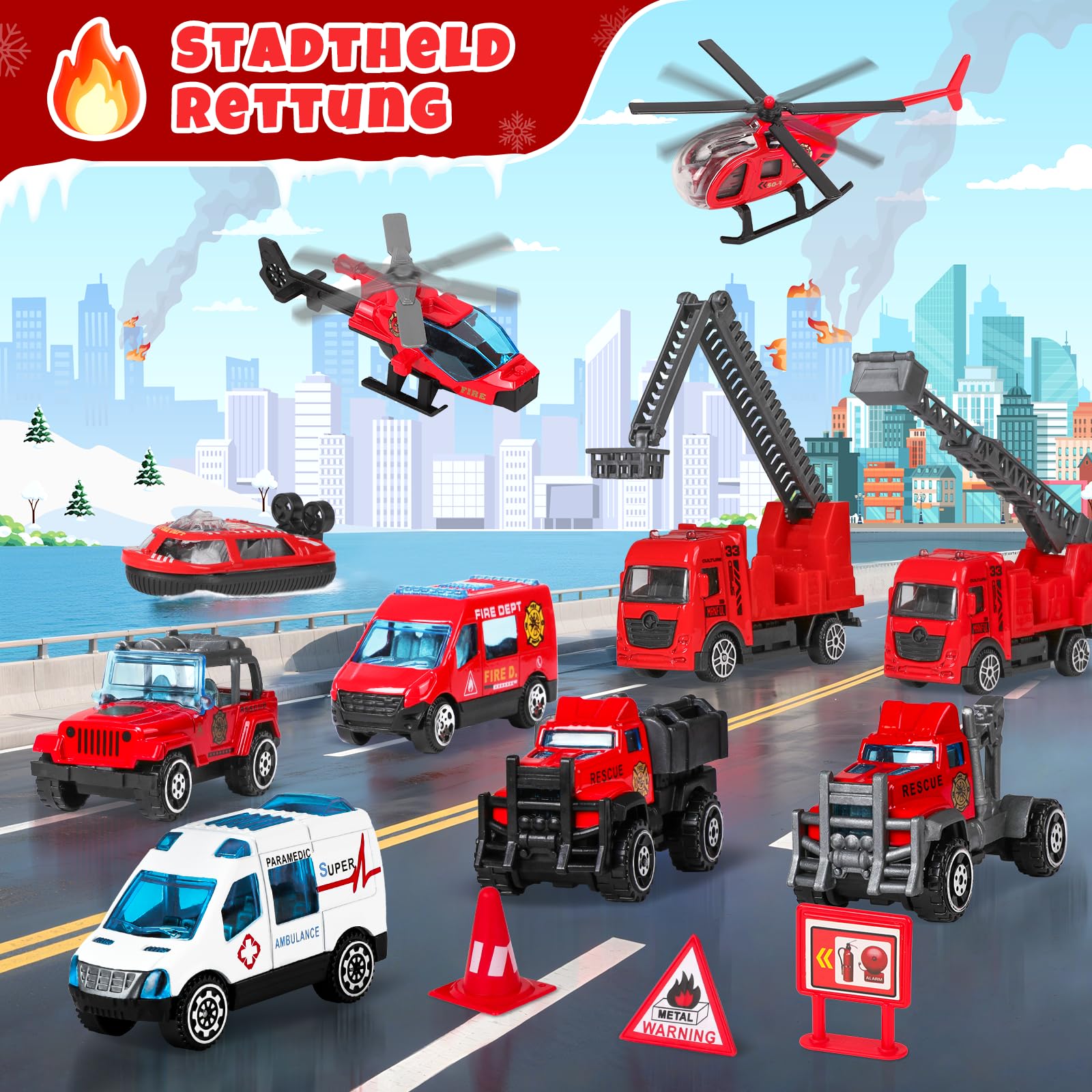Calendario Adviento 2026 Niños,Calendário do Advento Cars,Christmas Advent 2026 Cars Coches Juguetes para niño 3 4 5 6 7 8 9 10 Años,Calendario Adviento Criança Juguetes Camión de Bomberos