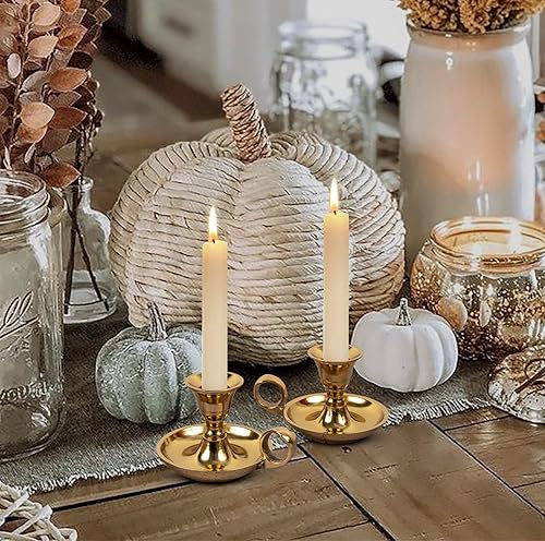 Miniatura 2 de Rely+ Portavelas de metal dorado brillante con asa para candelabros cónicos, juego de 2 decoración moderna para el hogar centro de mesa para bodas,