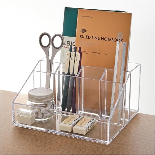 STORi Chloe Clear Plastic Stackable Vanity Makeup Organizer | Rectangular 6-Compartment Holder for Cosmetics, Brushes, Eyeshadow Palettes, & Beauty Supplies | Made in USA
