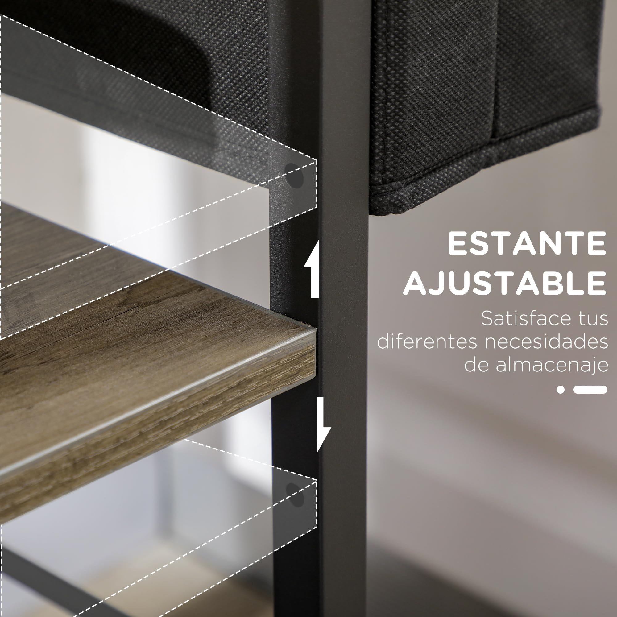 HOMCOM Carrito Auxiliar con Ruedas Carrito de Almacenamiento de 3 Niveles con Bolsa de Tela 2 Ganchos y Marco de Acero para Salón Cocina Comedor 66x40x80,5 cm Gris