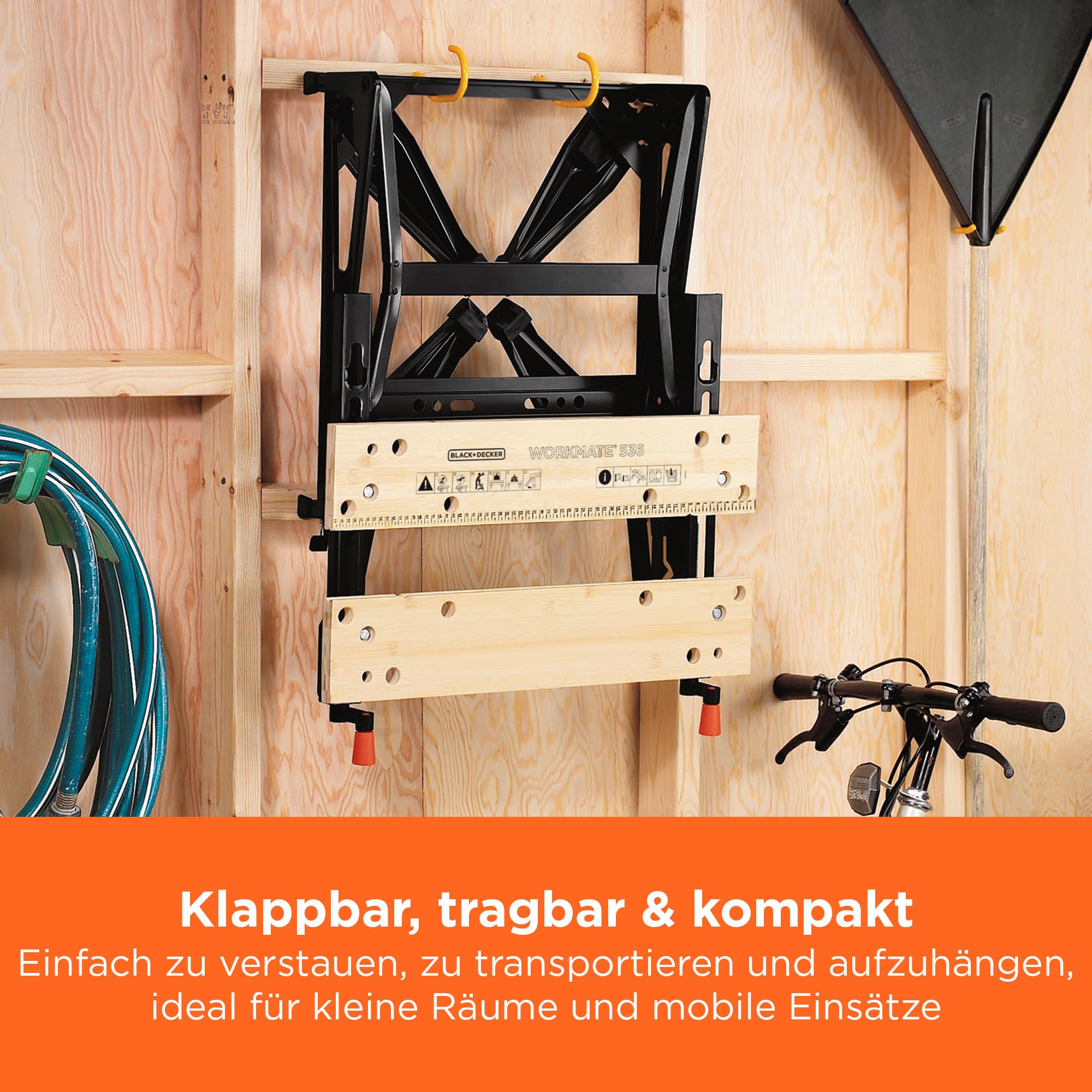 BLACK+DECKER Flexible Werkbank für Werkstatt (Sägebock Werkbank klappbar als Werkstatteinrichtung mit großer Arbeitsfläche, höhenverstellbar, bis 160kg belastbar, Arbeitsfläche: 25 x 61cm) WM536-XJ