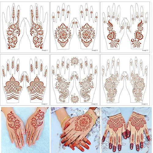 Miniatura 2 de Adhesivos temporales de tatuaje de henna, kit de calcomanías de tatuaje de henna marrón, moda flash tatuaje para mujeres, impermeable, tinta roja,