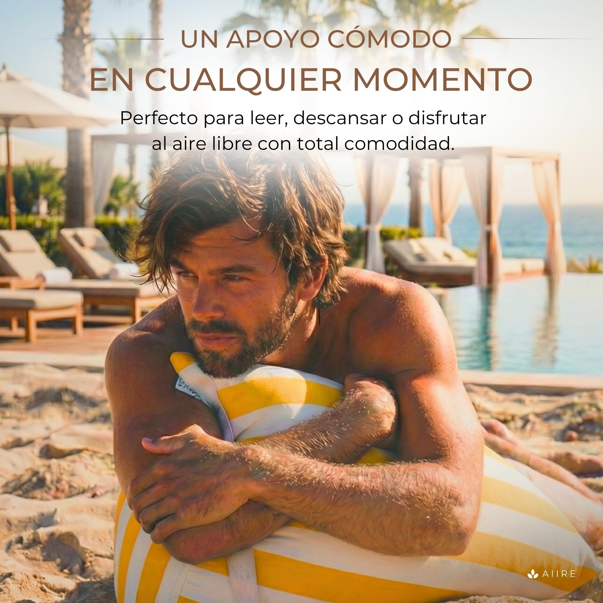 Aiire Puff Exterior Jardín con Relleno Incluido - Tejido Olefina Premium, Desenfundable y Lavable - Sofá Exterior para Playa, Terraza o Piscina - Bean Bag Chair Ligero Amarillo [75x65x55 cm]