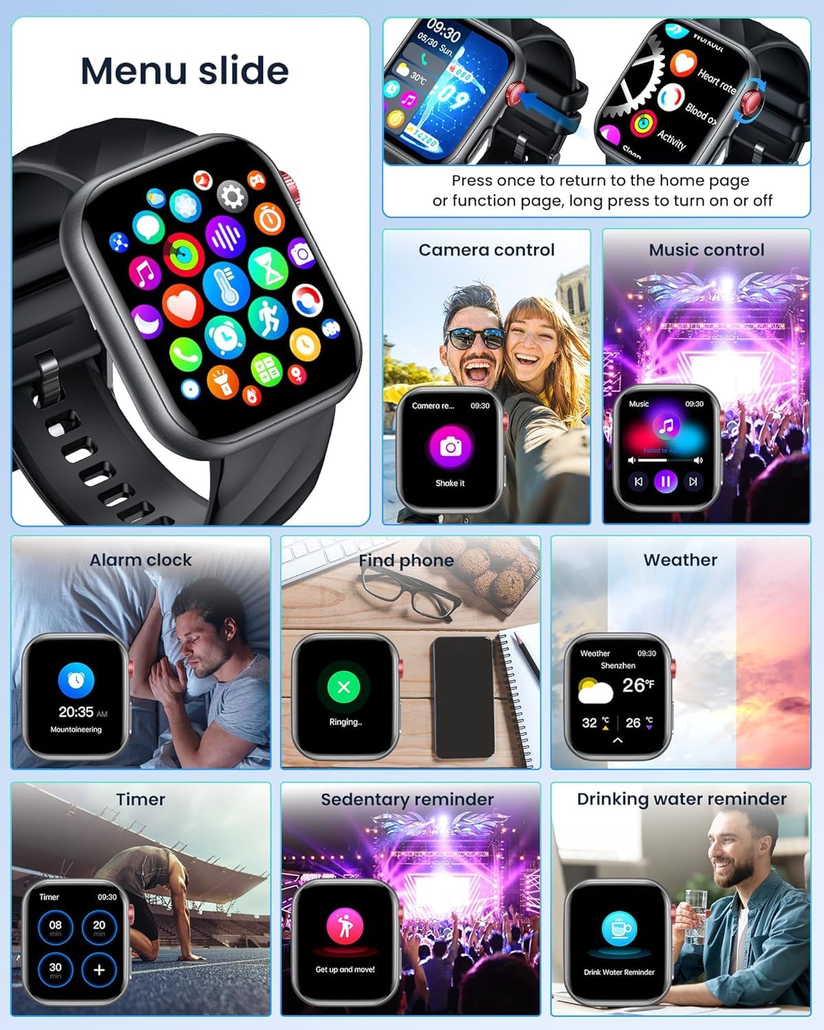 ECG Montre Connectée Smartwatch Santé: avec HRV IMC Appel Bluetooth 130+ Modes Sportif Sommeil Fréquence Cardiaque SPO2 Étanche Podomètre Fitness Tracker 1.97" Montre Sport Homme pour Android iOS
