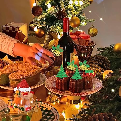 Miniatura 3 de 1 decoración grande para tartas de Navidad, cartel de decoración de pastel de Navidad, picks de comida de Navidad con purpurina para Navidad, fiesta