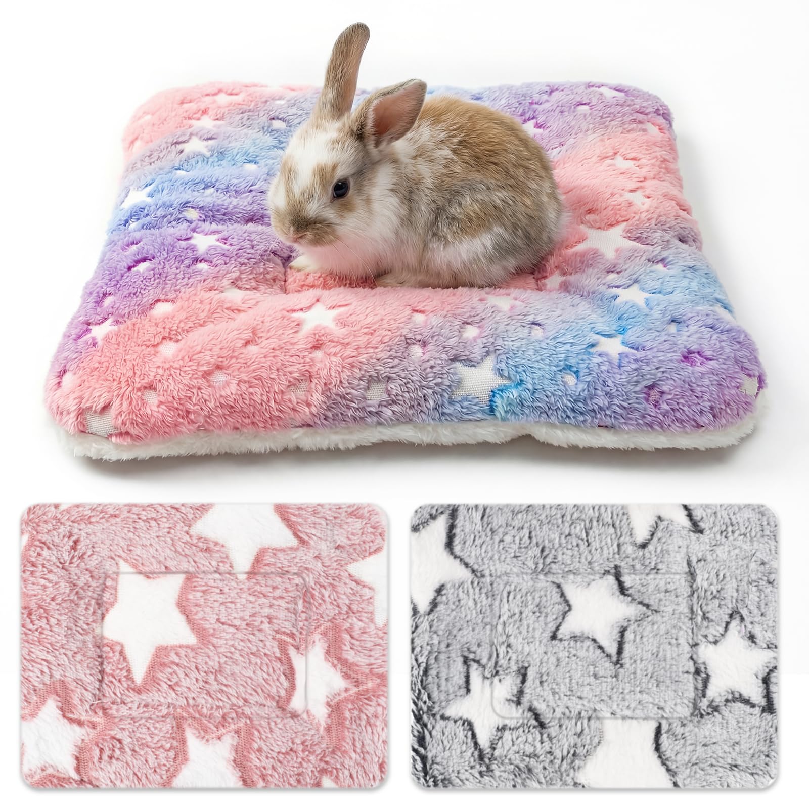 3 Pack Guinea Pig Bed Mat Set, 30x25CM Washable Warm Small Animal Plush Bed, Soft Guinea Pig Blankets, Hamster Pet Plush Bed Mat for Rabbit Hamster Chinchilla Hedgehog, Star Pattern (pattern 1)