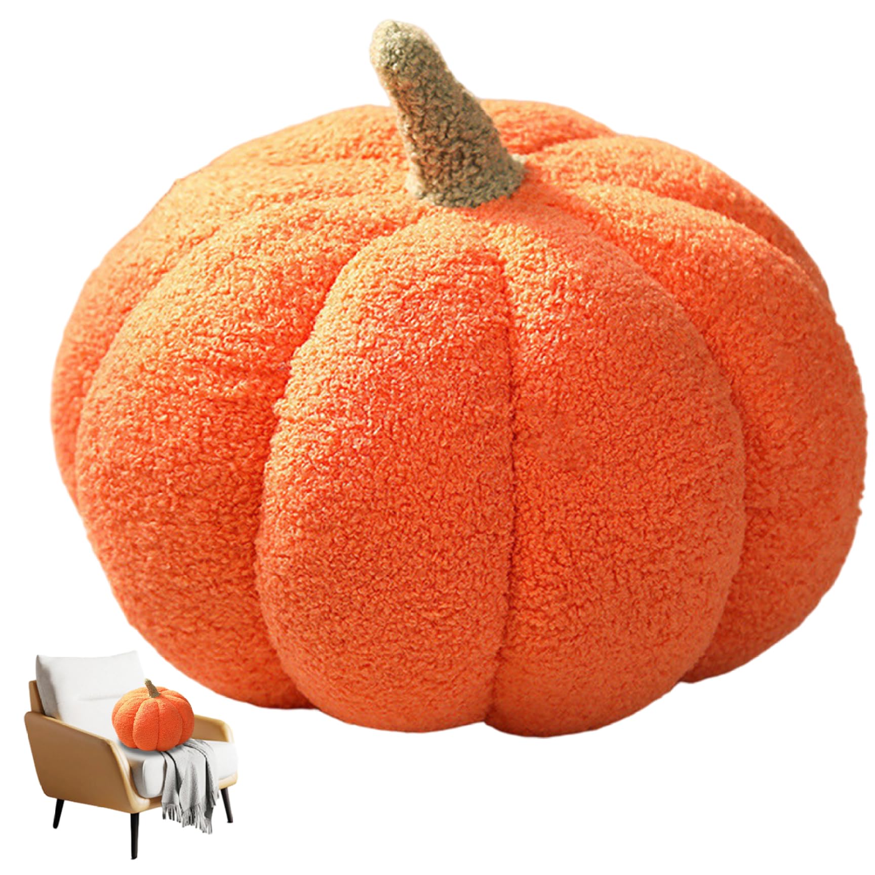 Striegro Pumpkin Pillow, 9" Plush, Orange Fall Decor..