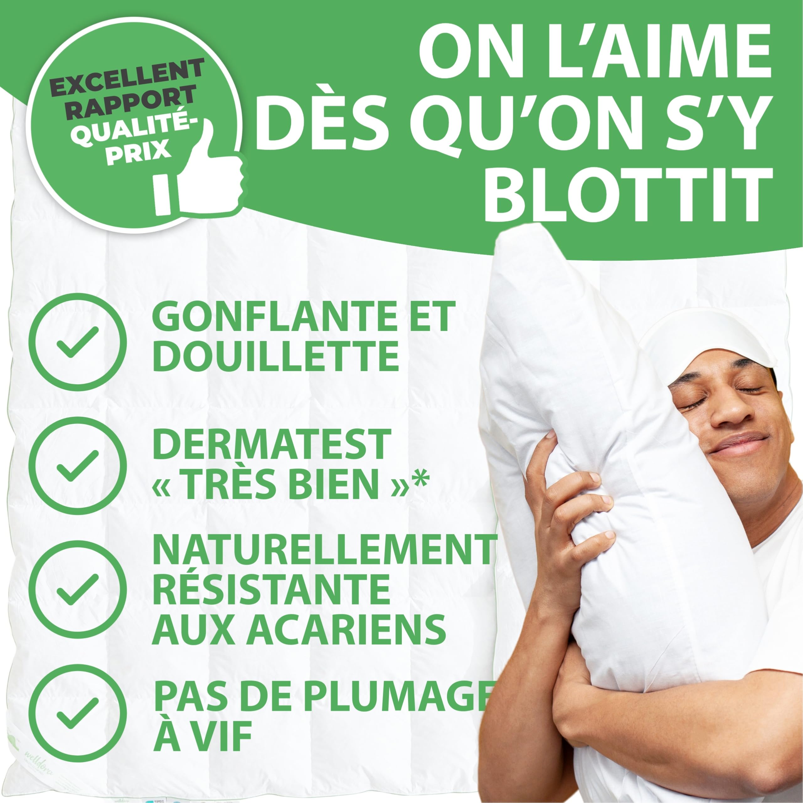 Welldora Couette 2 Personne Grand Confort 260x240 | 100% Plumes et Duvet Extradoux | Vérifiée par des Médecins, Oeko-Tex, Anti-Allergies, Certifiée RDS pour Le Bien-Être Animal | Couette Toute Saison