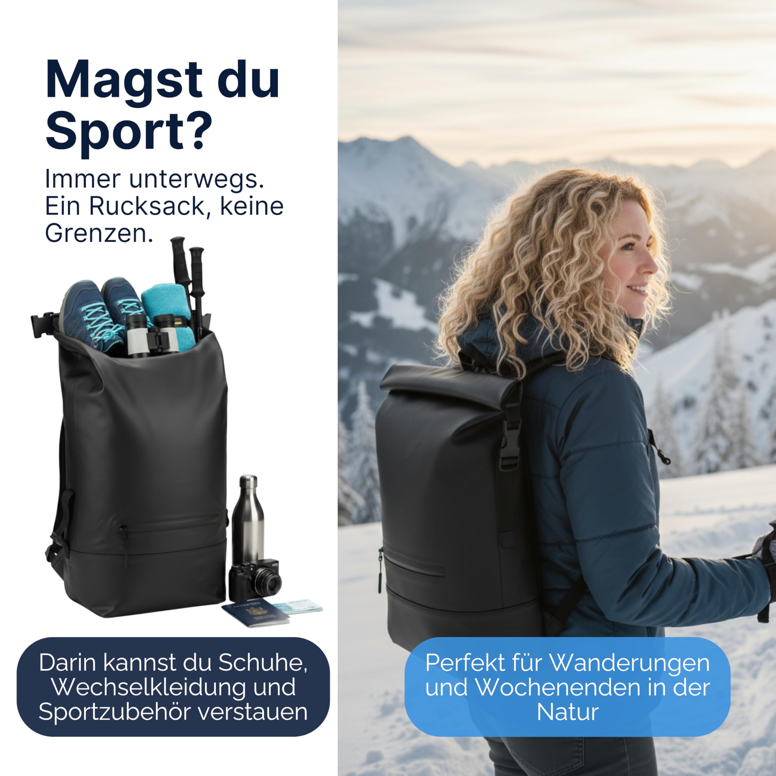 Rolltop-Rucksack für das Büro, Eleganter und Wasserdichter Rucksack für die Arbeit mit Platz für einen 17-Zoll-Laptop – ideal für Damen und Herren