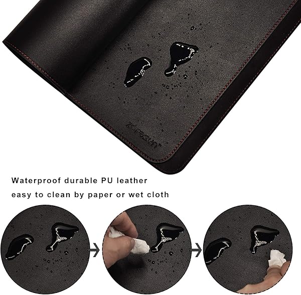 ZORESYN Schreibtischunterlage 160x60cm Schwarz - XXL Premium Kunstleder mit Rutschfester Unterseite für Homeoffice & Büro - Abriebfeste Nahtdesign, ergonomisch & langlebig - 4