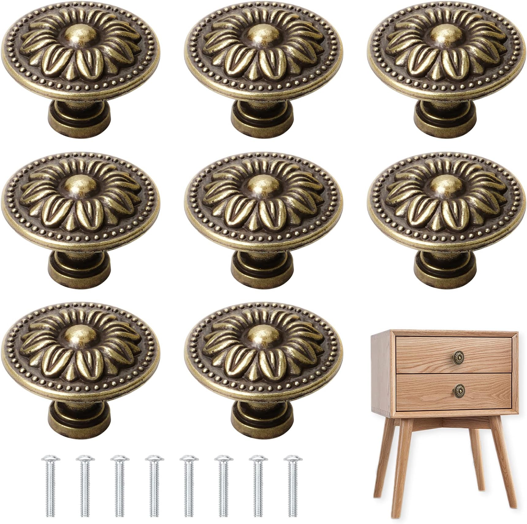 NC 8 Pcs Antique Bronzy Cabinet Knobs,Vintage Cabinet Handles Cupboard Handles Retro Bronze Drawer Pull Knobs, Pull Handle for Cupboard Wardrobe Furniture Hardware, 30mm Diameter