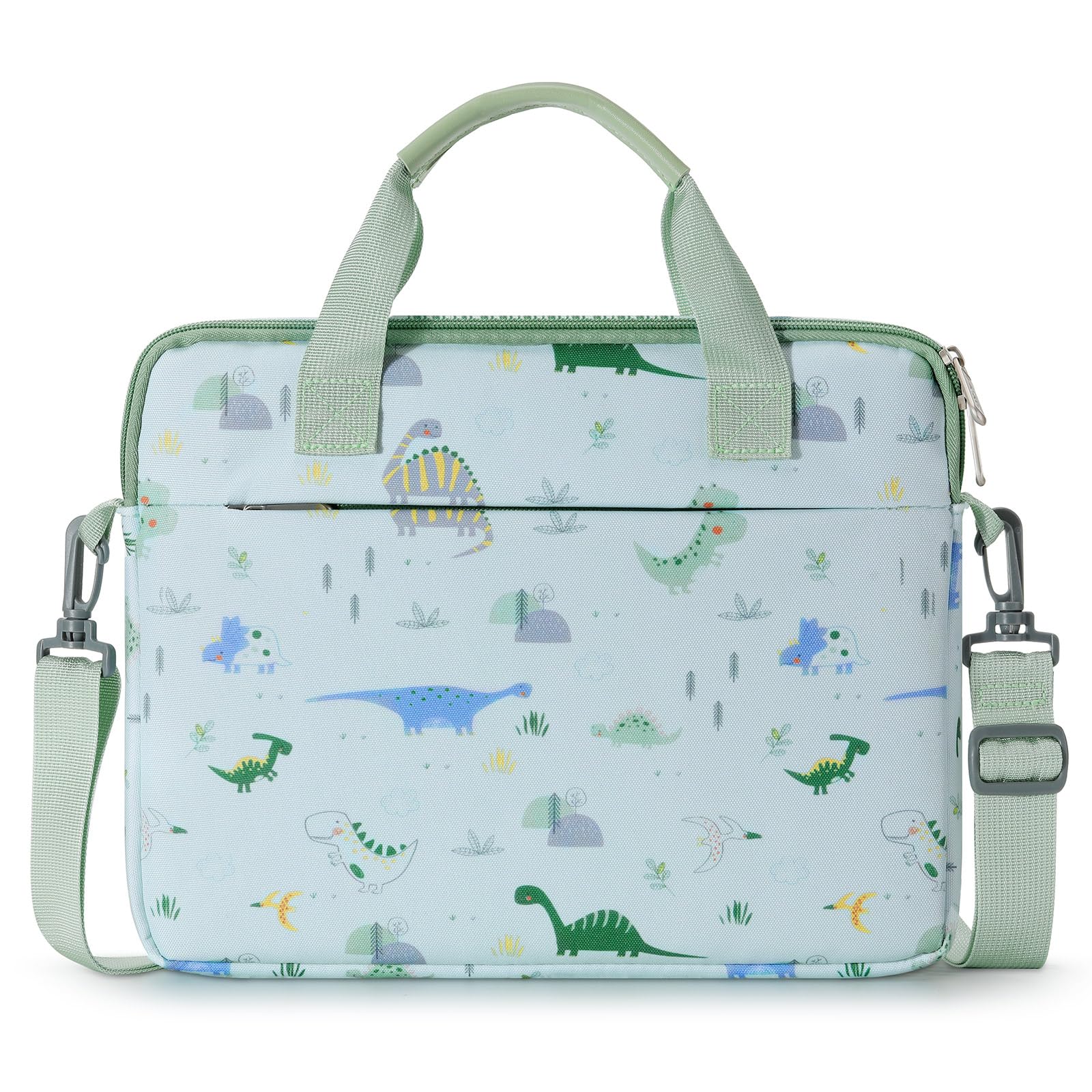 MoKo 10-12.5 Inch Kids Tablet Sleeve Carrying Case for Fire HD 10 13th/11th Gen, Fire HD 8/7 Kids 2022, Tablet Bag with Shoulder Strap for 10/10.1 Inch Android 12/13, Green Dinosaur