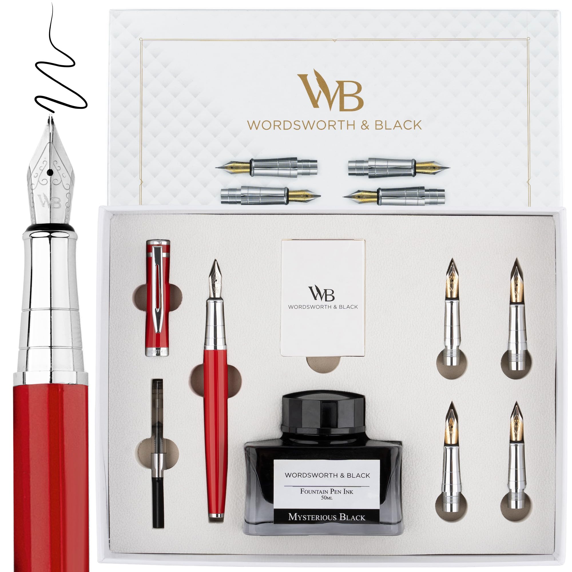 Wordsworth & Black Zestaw Pióra Wiecznego Premium, 6 Stalówek, Czerwony