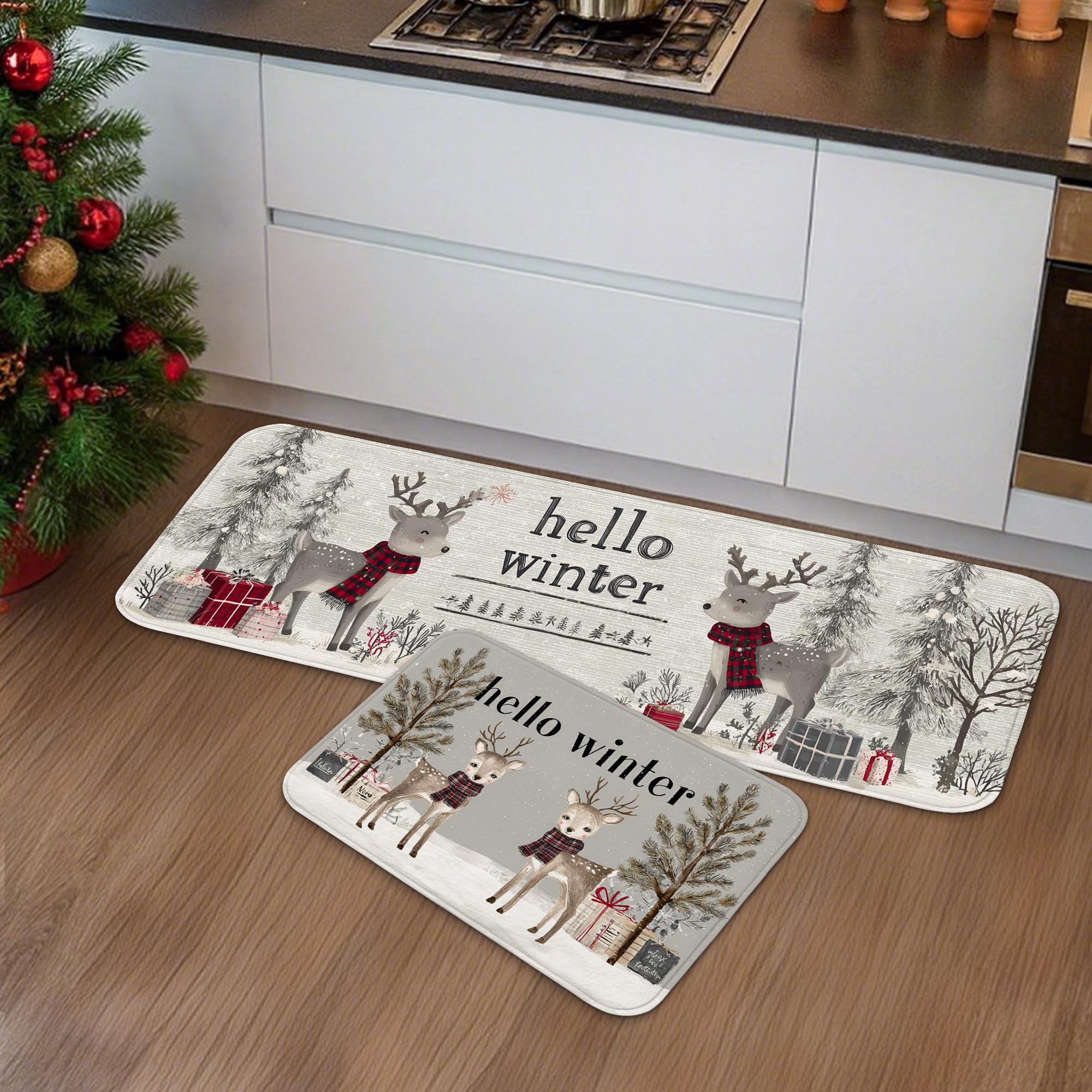 Tapis de cuisine rembourré sur le thème de l'hiver lot de 2 antidérapants