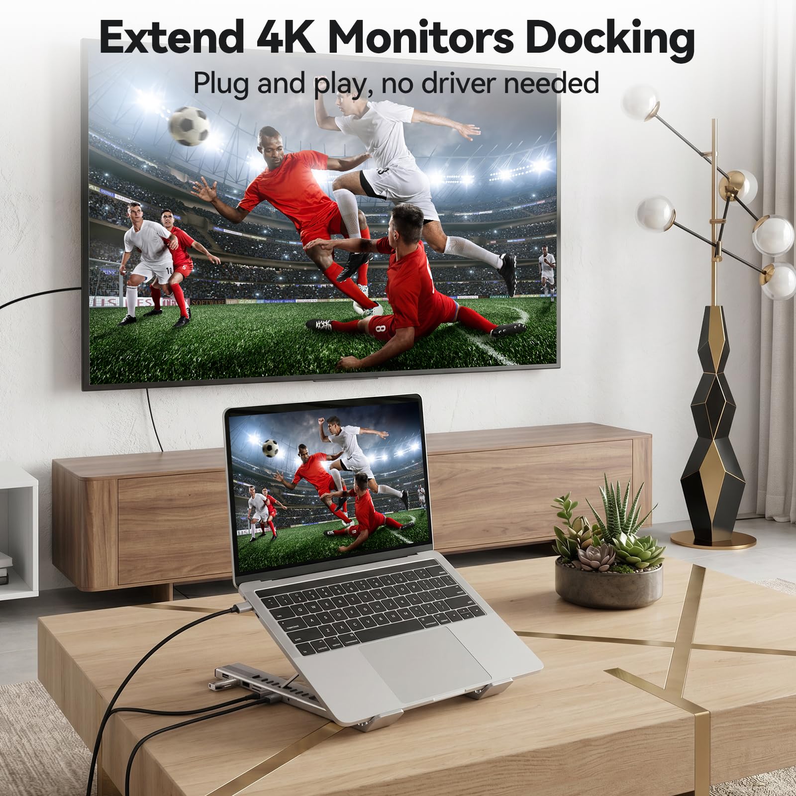 aceyoon Stojak na laptopa 8 w 1 USB C, stacja dokująca z aluminium, 100 W PD USB C Hub Stand z HDMI 4K 30Hz, USB 3.0+Typ-C 5 Gbps, czytnik kart SD/TF, w zestawie kabel USB C 60 cm do MacBooka, Pad i