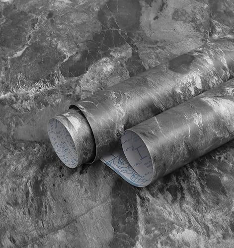 Miniatura 8 de Guvana Papel de contacto de mármol brillante, papel tapiz de mármol negro, papel tapiz de mármol para despegar y pegar, impermeable, autoadhesivo,