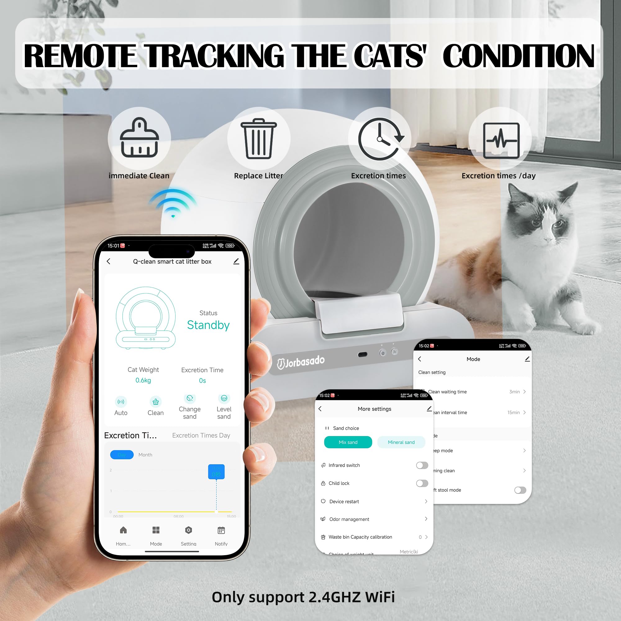 J JORBASADO Self Cleaning Litter Box 65L+9L Automatic Cat Litter Box Self Cleaning with APP Control for Multiple Cats Families Safety Protection - image 7
