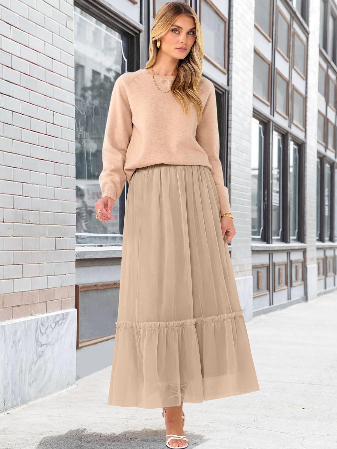 ANRABESS Maxi Skirts for Women Tulle Long Tiered Elastic High Waisted A Line Flowy Dressy Casual Skirt 2025 Fall Trendy - Image 6