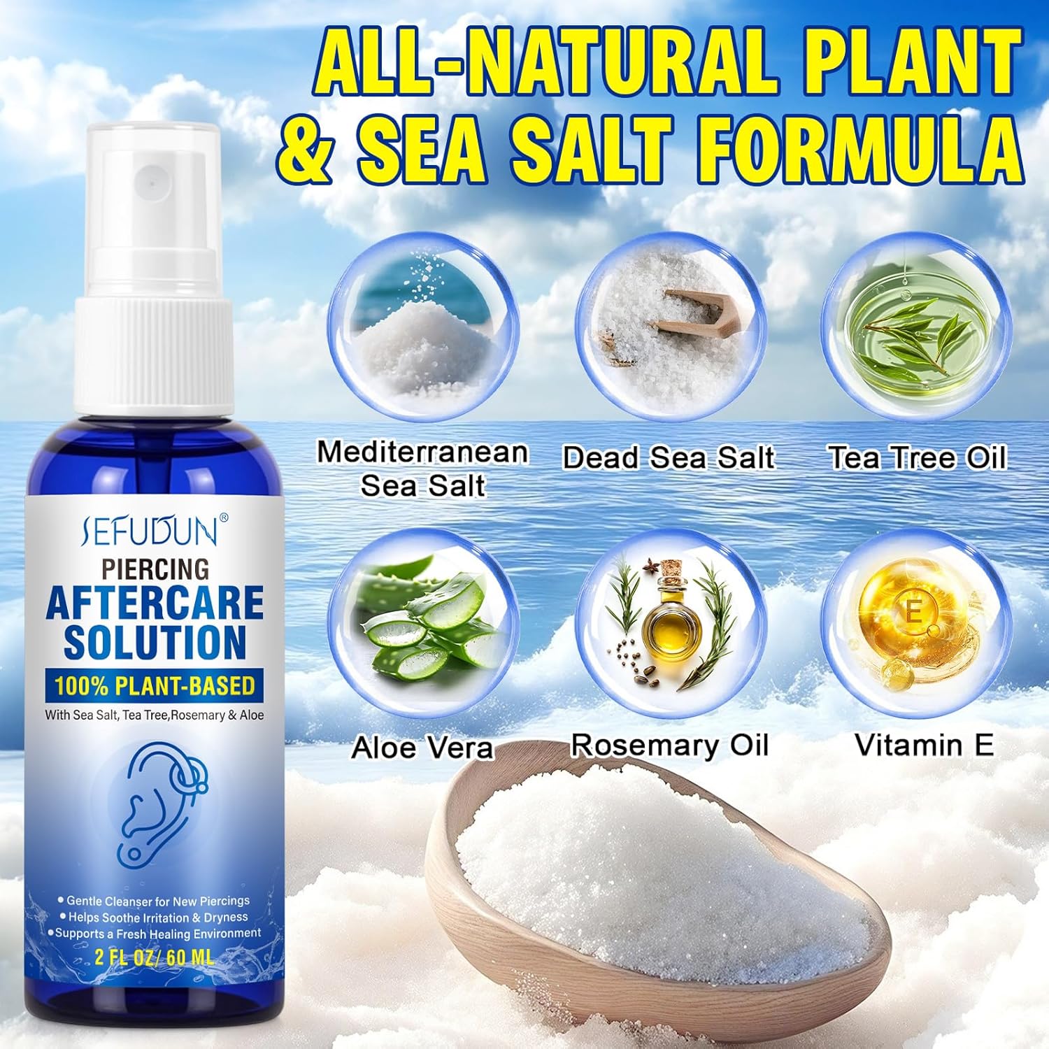 Piercing Aftercare Spray, Piercing Aftercare Solution, Sea Salt Spray for Body and Facial Piercings, Ear, Nose, Navel, Oral & Body Piercing Cleaner, Fine Mist 2 Fl Oz - Image 7