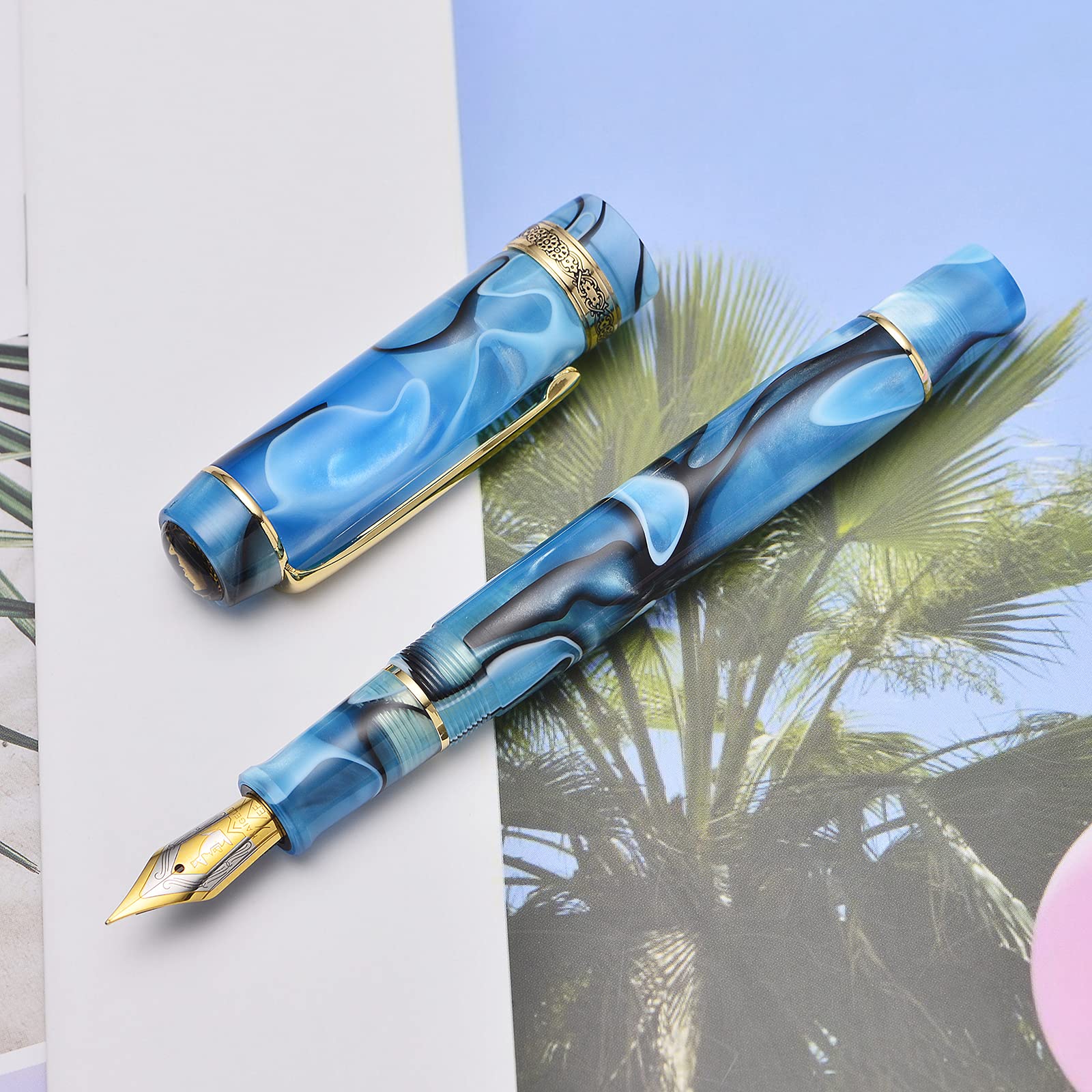 Asvine Kaigelu 316a Marble Blue Acrylic Fountain Pen Iridium Fine