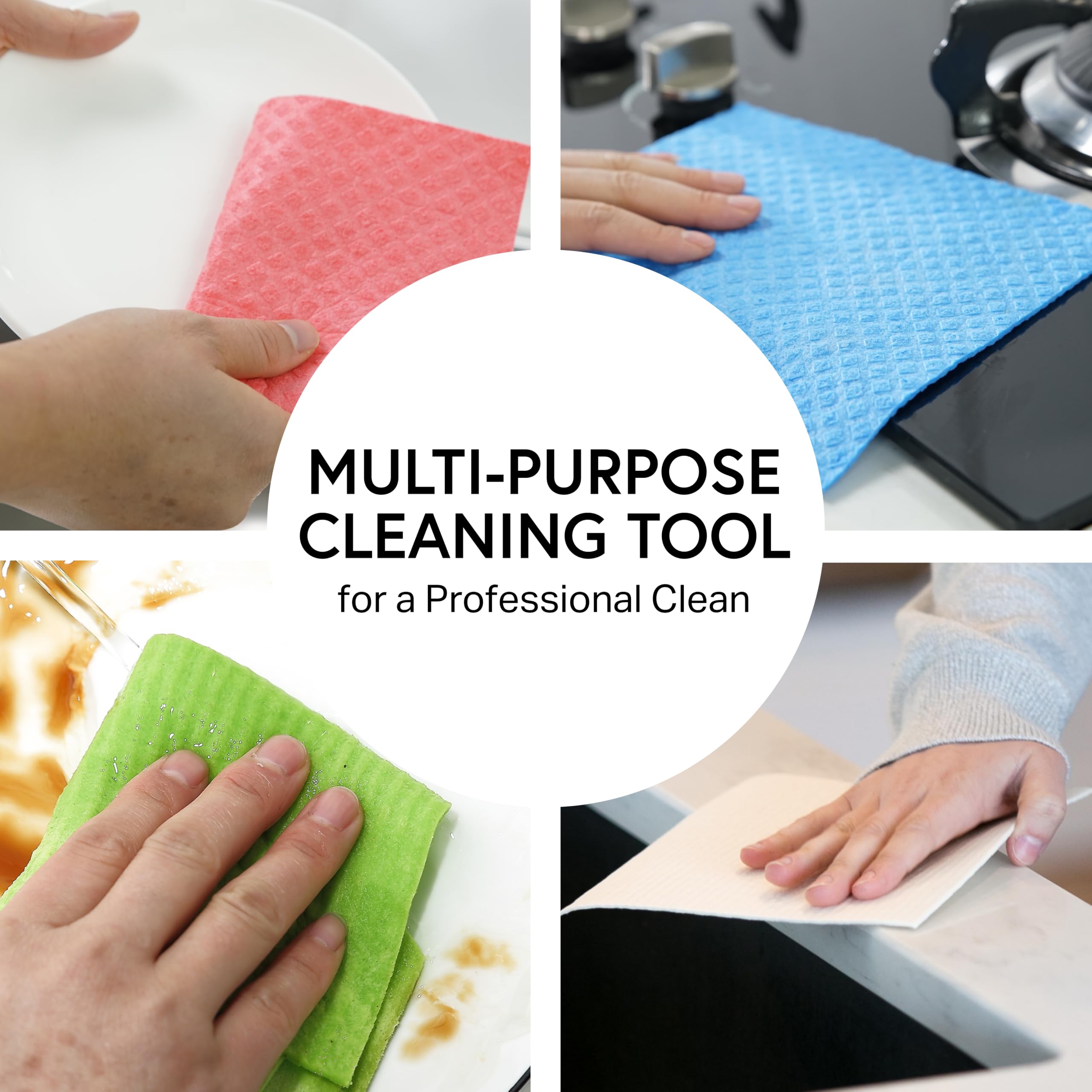 Paños de esponja de celulosa suecos - Paquete de 10 paños de limpieza ecológicos, reutilizables y sin olor para la cocina - Paño absorbente para platos (10 paños)