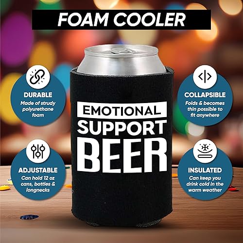 Miniatura 3 de Soporte emocional divertido para latas de cerveza con aislamiento térmico para bebidas con soda, cerveza Hugger Coolies (negro, 2 unidades)