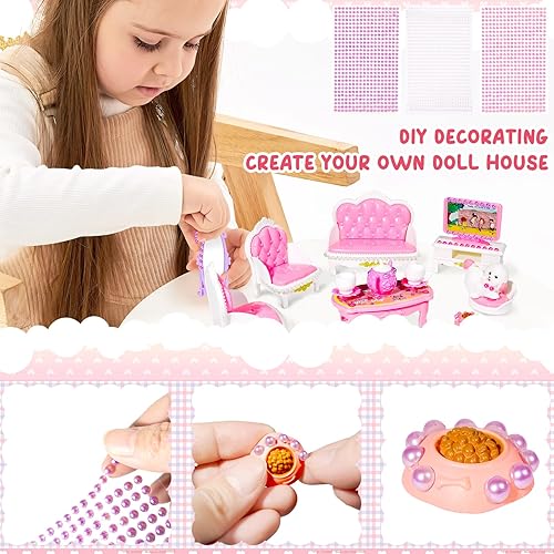 Miniatura 5 de Juego de muebles en miniatura de 92 piezas, accesorios a escala 1:12, mini muebles de plástico para dormitorio, sala de estar, baño, cocina, pequeña