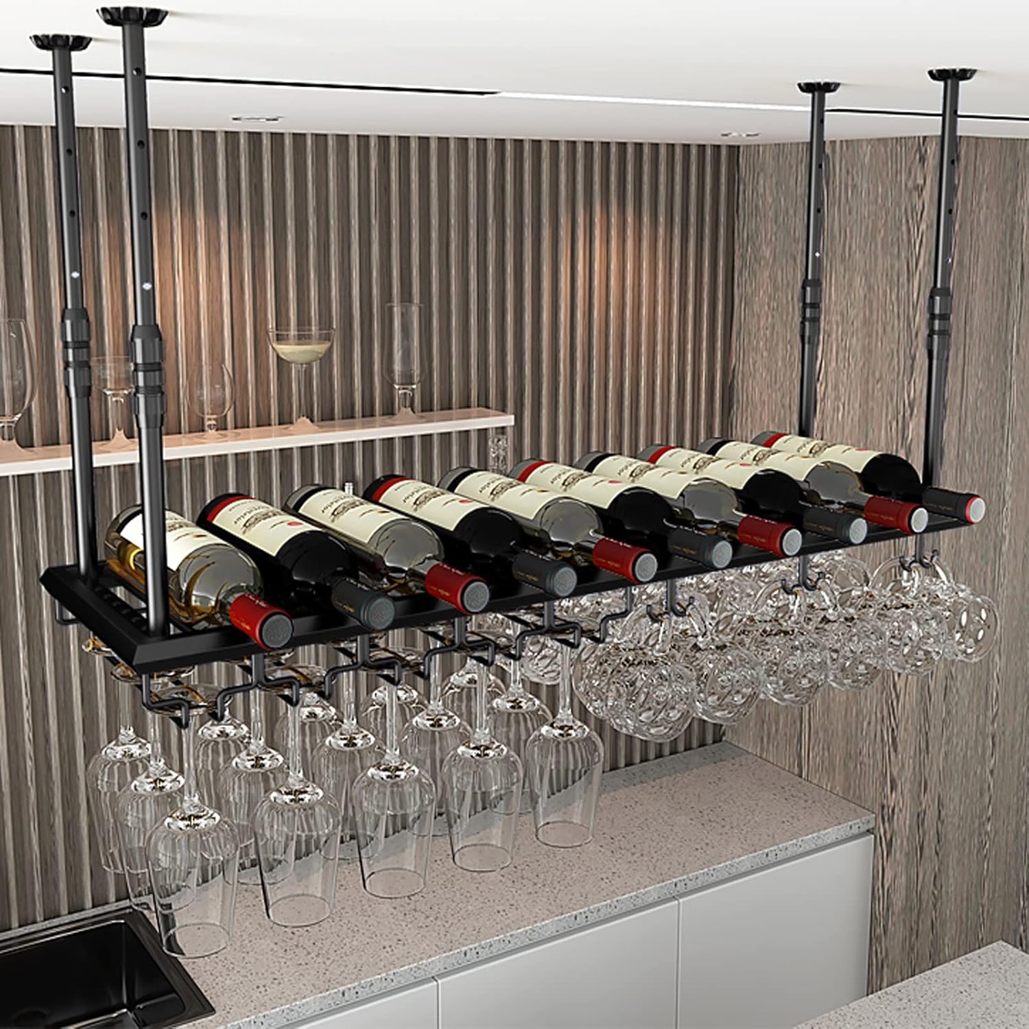 Adjustable Height Ceiling Wine Rack, Black Multi Functional Hanging Wine Glass Rack, Large Capacity Wine Rack, for Bar, Kitchen, Cafe Wine Bottle Storage (Color : B, Size : 80cm/31