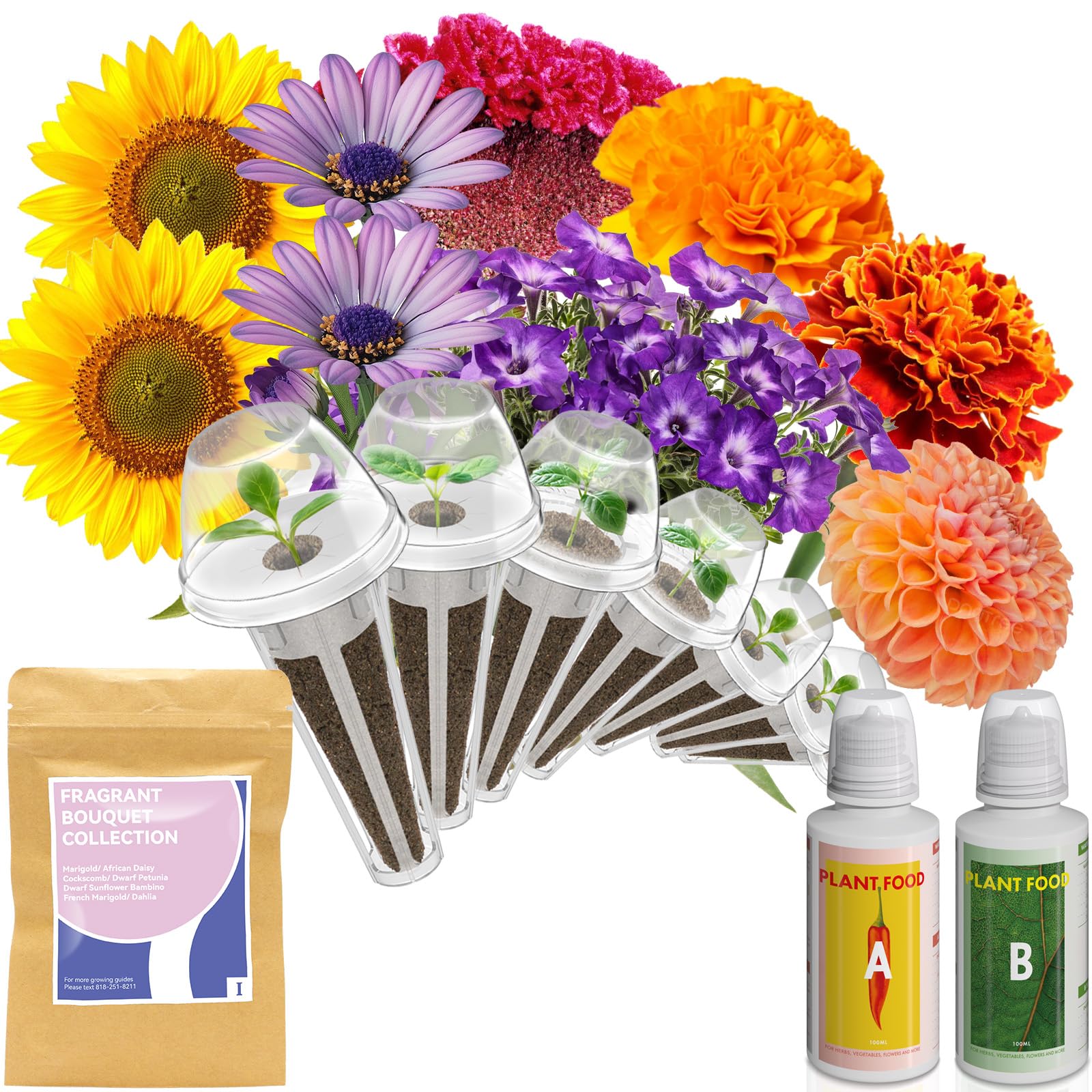inbloomFragrant Bouquet Seed Pod Kit for AeroGarden, iDoo, Ahopegarden, GARDENCUBE, 7 Pods (350+ Flower Seeds with Sunflower, Petunia, Mexican Marigold, Cockscomb, French Marigold, Dahlia)