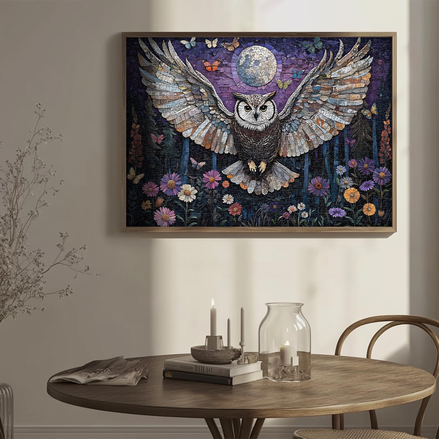 Mosaic Owl Puzzles for Adults 1000 Pieces, PICKFORU Wildflower Plant Forest Bird Puzzle, Impossible Unique Night Moon Flower Theme as Wall Decor - Image 8