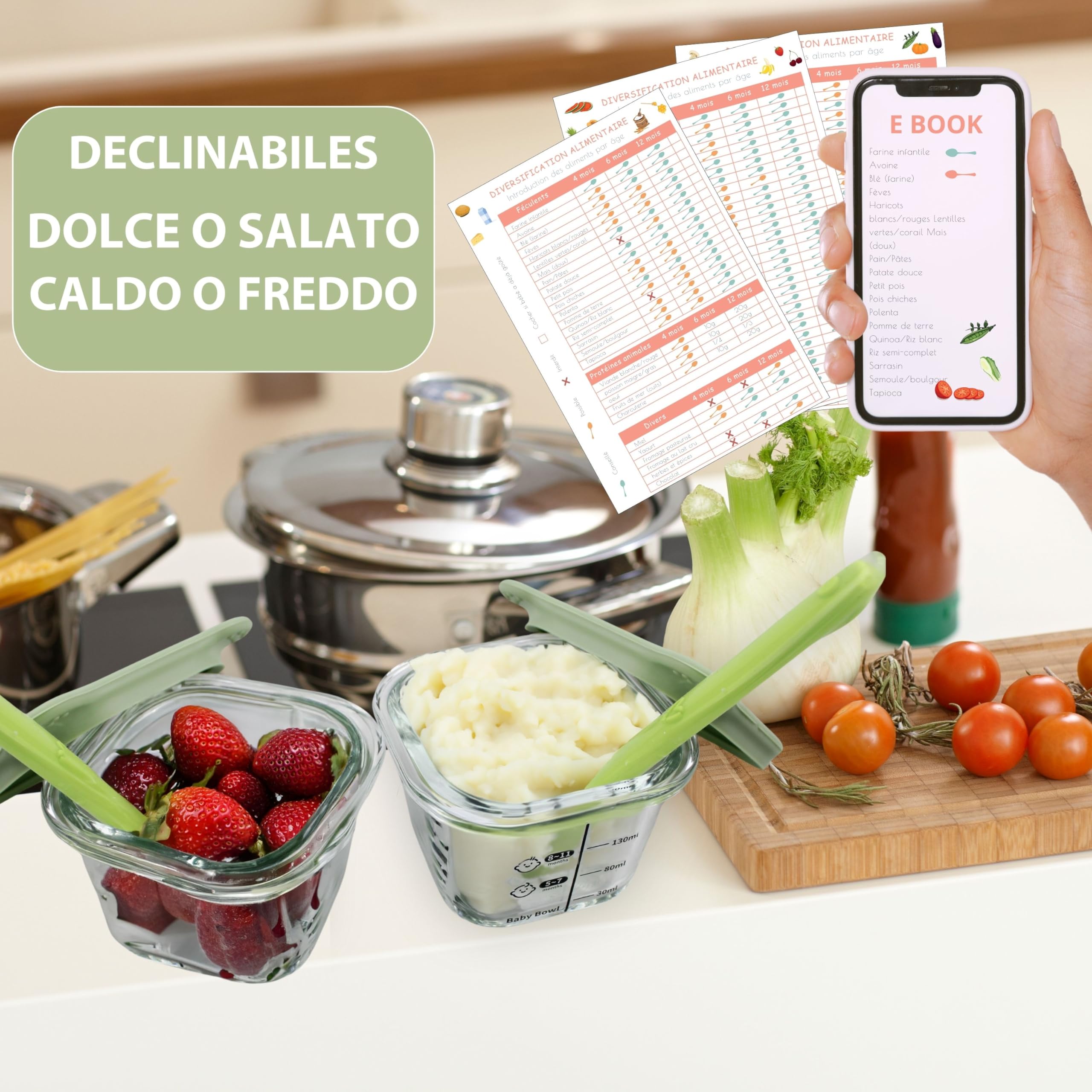 HELLO HIPPO® Set 6 Vasetti Pappa Neonati Vetro 160ml Contenitori Svezzamento Ermetici BPA Free