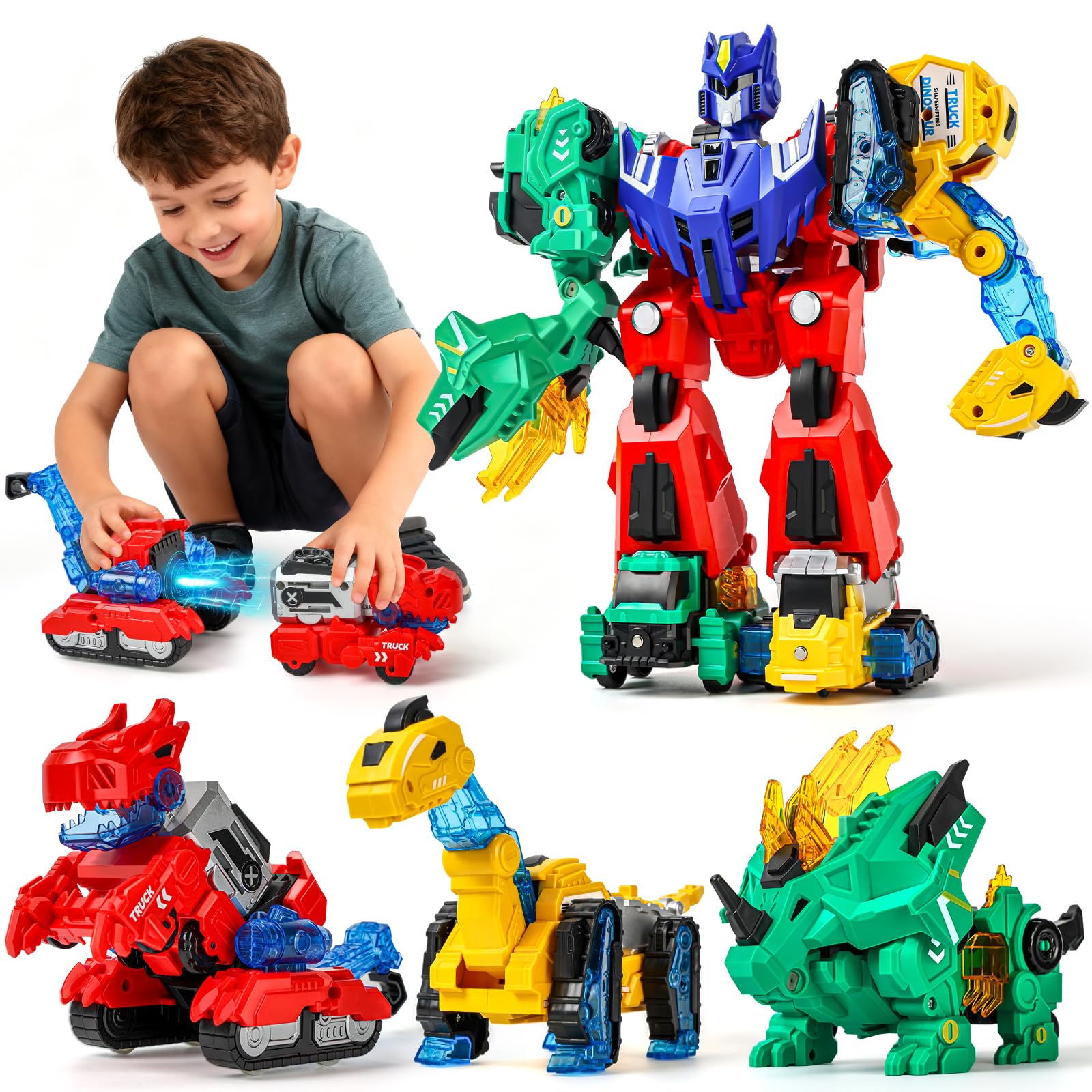 BLF FUN Magnetic Dinosaur Transformer Toy for 3-6 Year Old Boys 6 in 1 Transforme Dino Robot Truck Birthday for Boys Girls 4 5 7 8 Construction Learning Toy