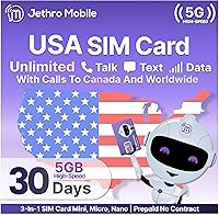 Vista 1 de Jethro Mobile Plan prepago – 30 días de conversación y texto ilimitados + 5 GB de datos de alta velocidad Funciona con iPhone, Android y teléfonos